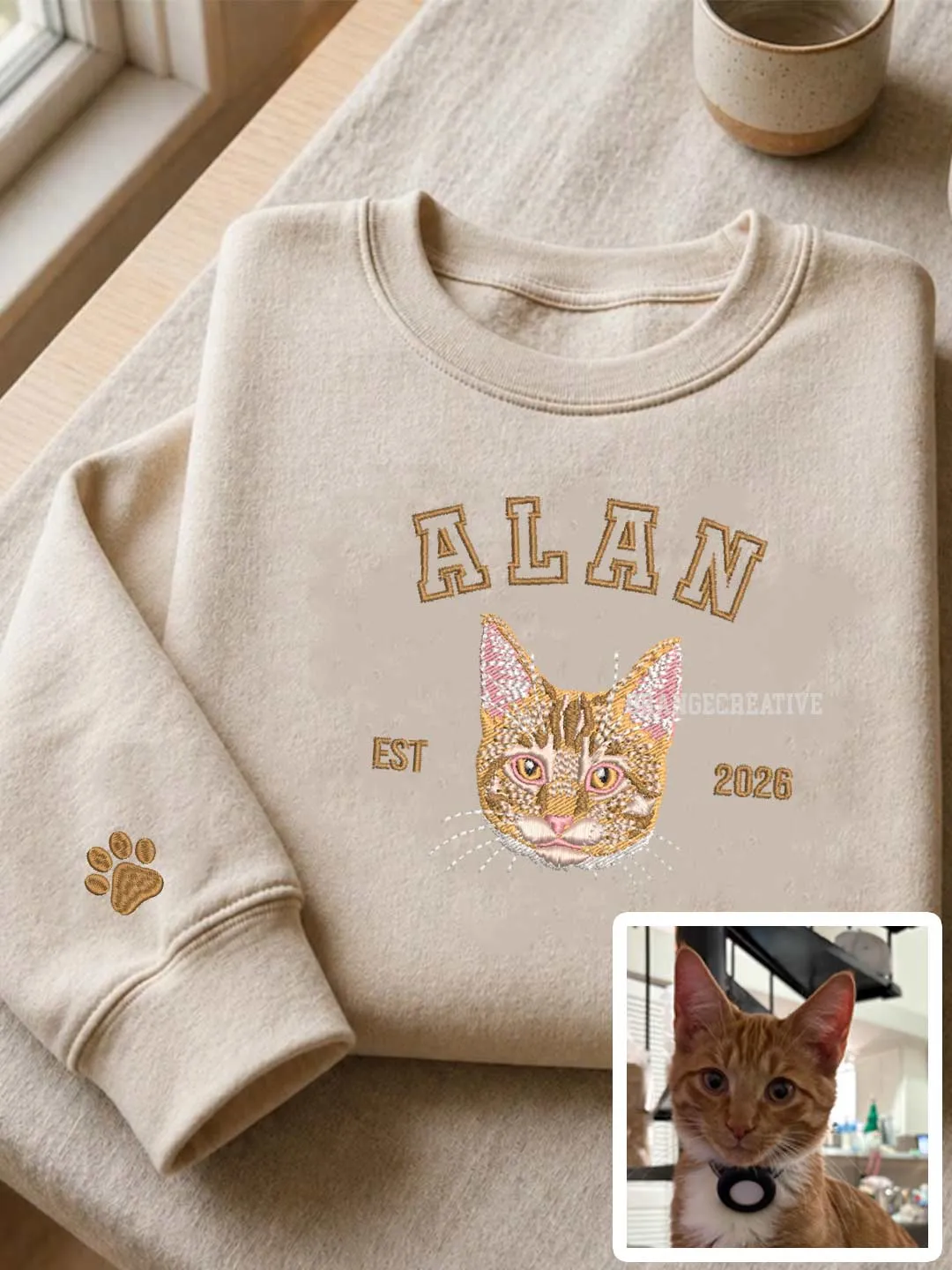 Custom Cat Face Embroidered Sweatshirt From Photo, Pet Embroidered Sweatshirt, Embroidered Cat Hoodie, Pet Lovers Gift, Gift For Mom