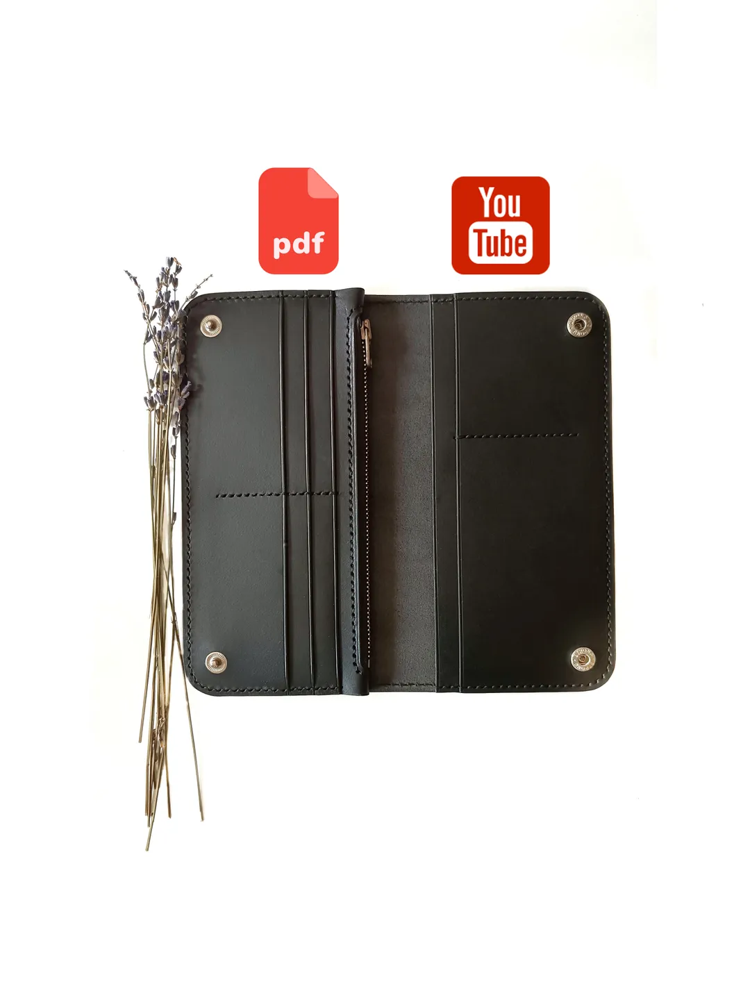 Pattern longer wallet - Pattern of a leather wallet - Download PDF. & video TUTORIAL