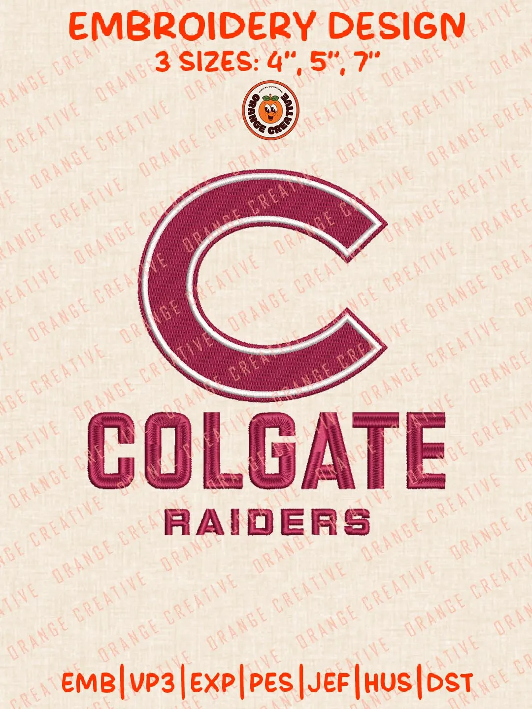 Colgate Raiders NCAA Text Embroidery Design, NCAA Colgate Raiders Team Logo Embroidery Design, Machine Embroidery Design File, 4 Sizes, Custom Size, Digital Download