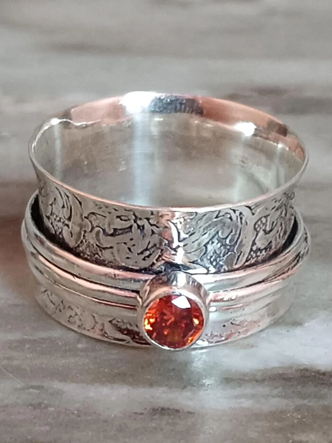 Garnet Gemstone Ring, Handmade Ring, 925 Sterling Silver Ring, Spinner & Band Ring, Meditation Ring, Beautiful Ring, Designer Thumb Ring,