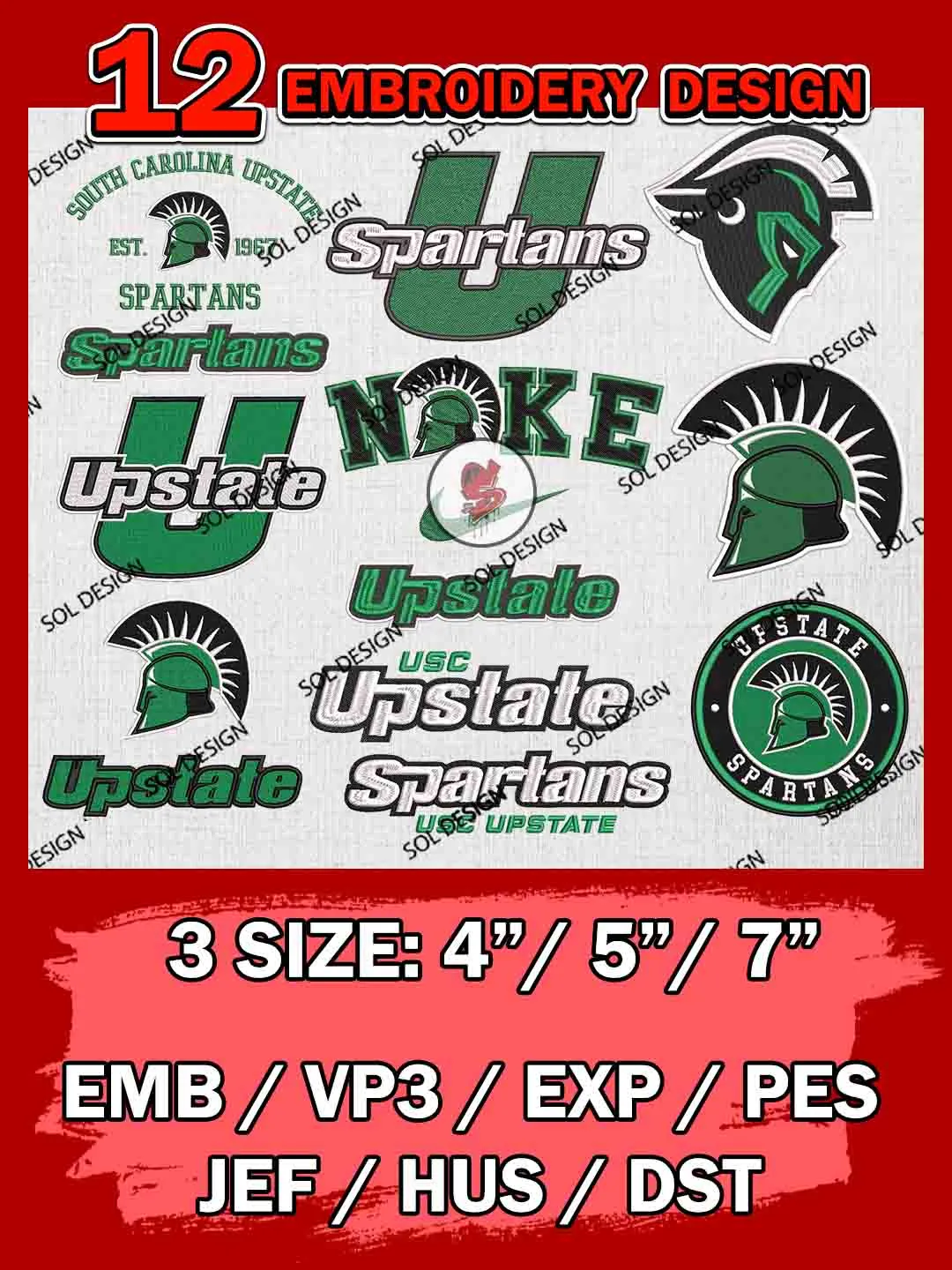 12 NCAA South Carolina Upstate Spartans Bundle Embroidery Files, NCAA South Carolina Upstate Spartans Team Bundle Embroidery Designs, NCAA Teams, National College Football Team 3 sizes, NCAA South Carolina Upstate Machine Embroidery, Digital Download