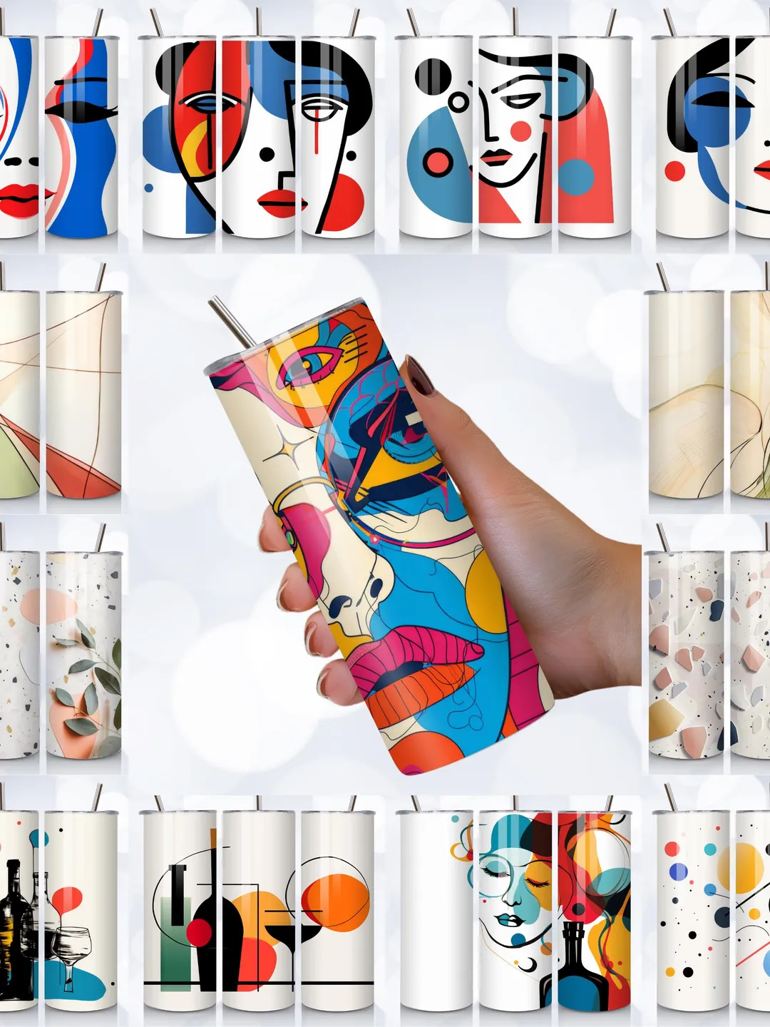 Abstract Tumbler Wraps Bundle: Geometric Sublimation Designs (Digital ...