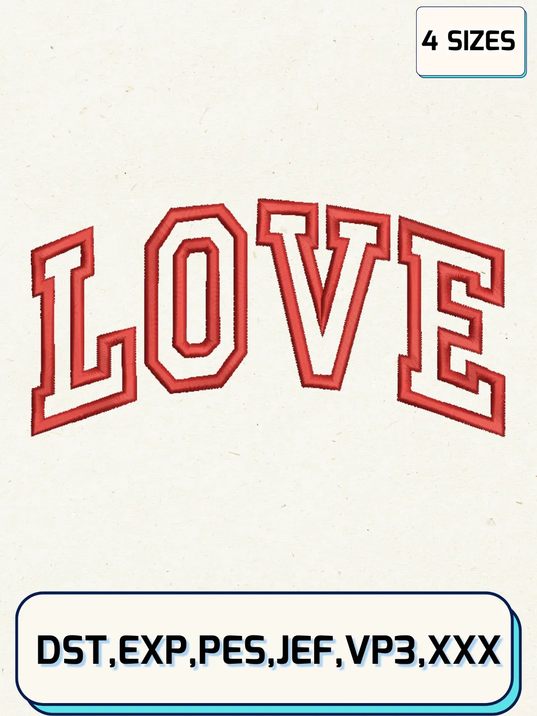 Love Applique Embroidery Design Files, Valentine Logos Embroidery Designs, Machine Embroidery Files, 4 Sizes