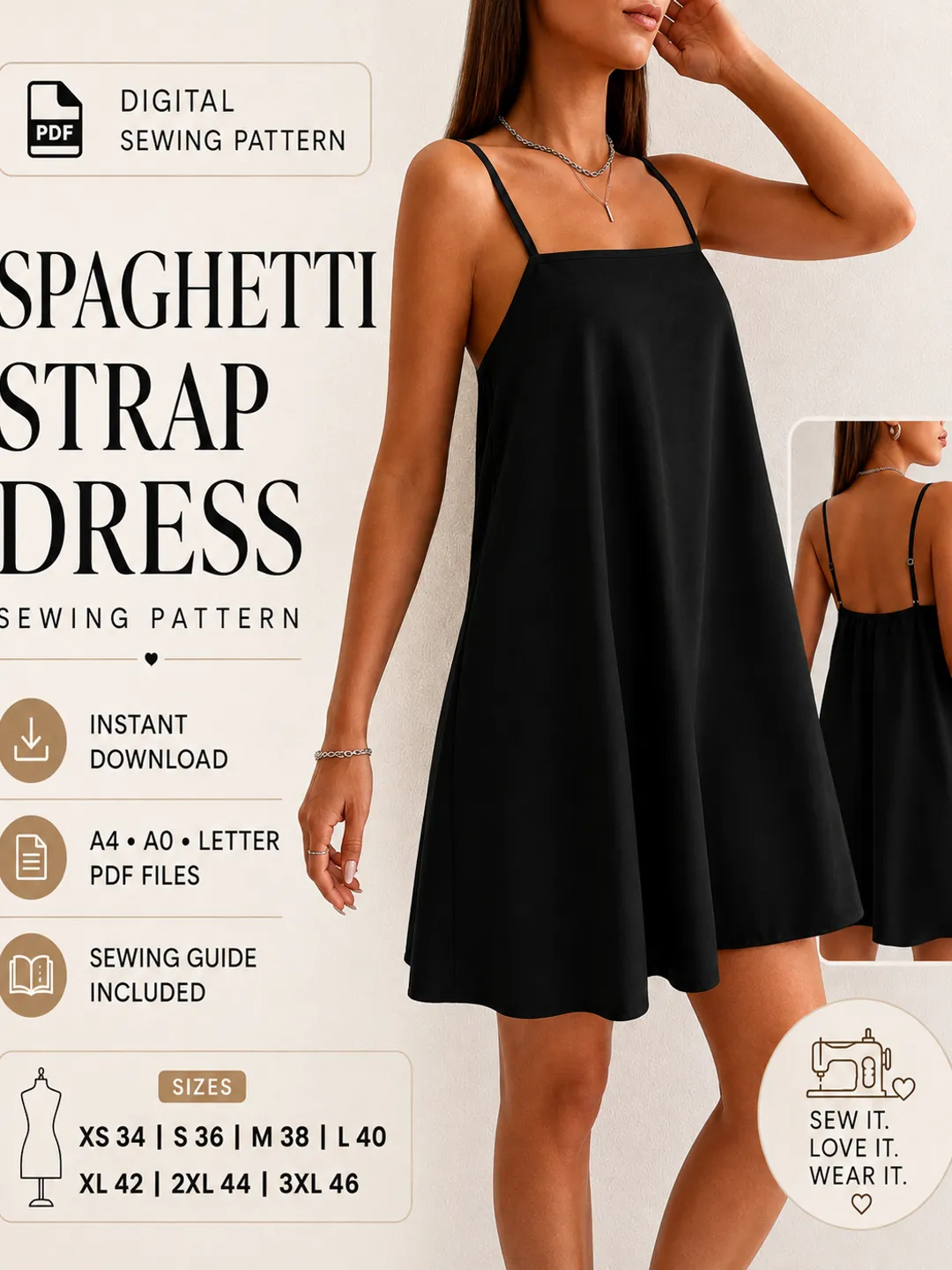 Spaghetti Strap A-Line Sundress Sewing Pattern – Beginner Friendly PDF
