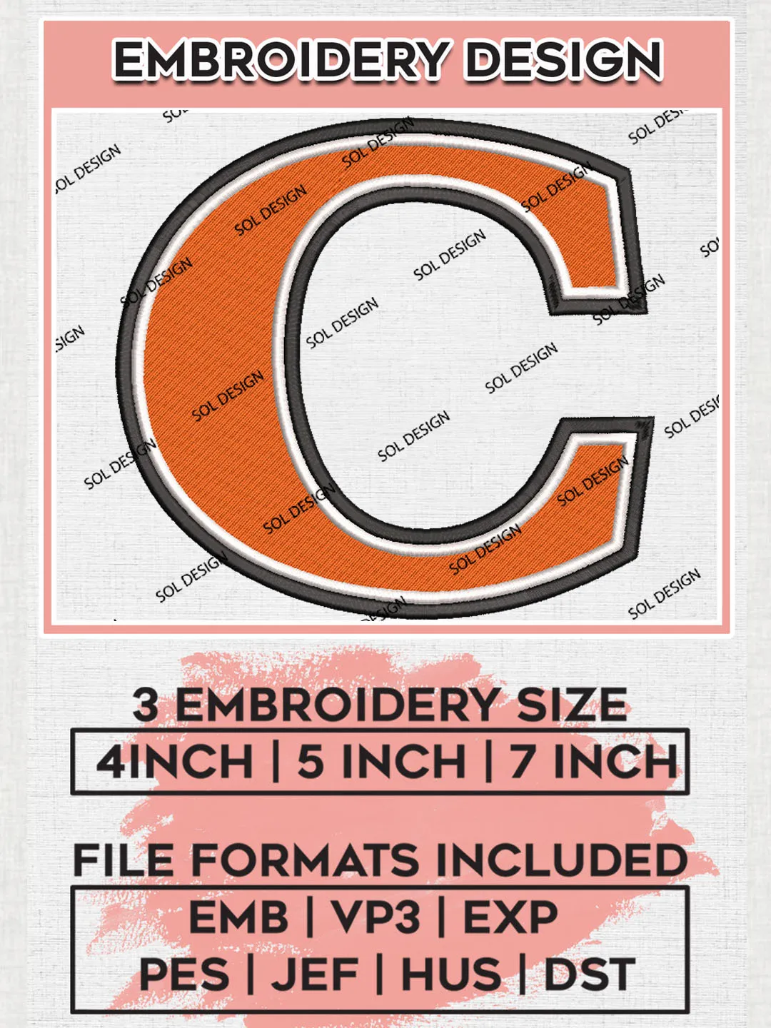 NCAA Campbell Fighting Camels Football Team Letter Logo Embroidery Design Files, NCAA Campbell Fighting Camels Machine Embroidery, NCAA Teams, Game Day, 3 sizes, NCAA Machine embroidery designs, Digital Download