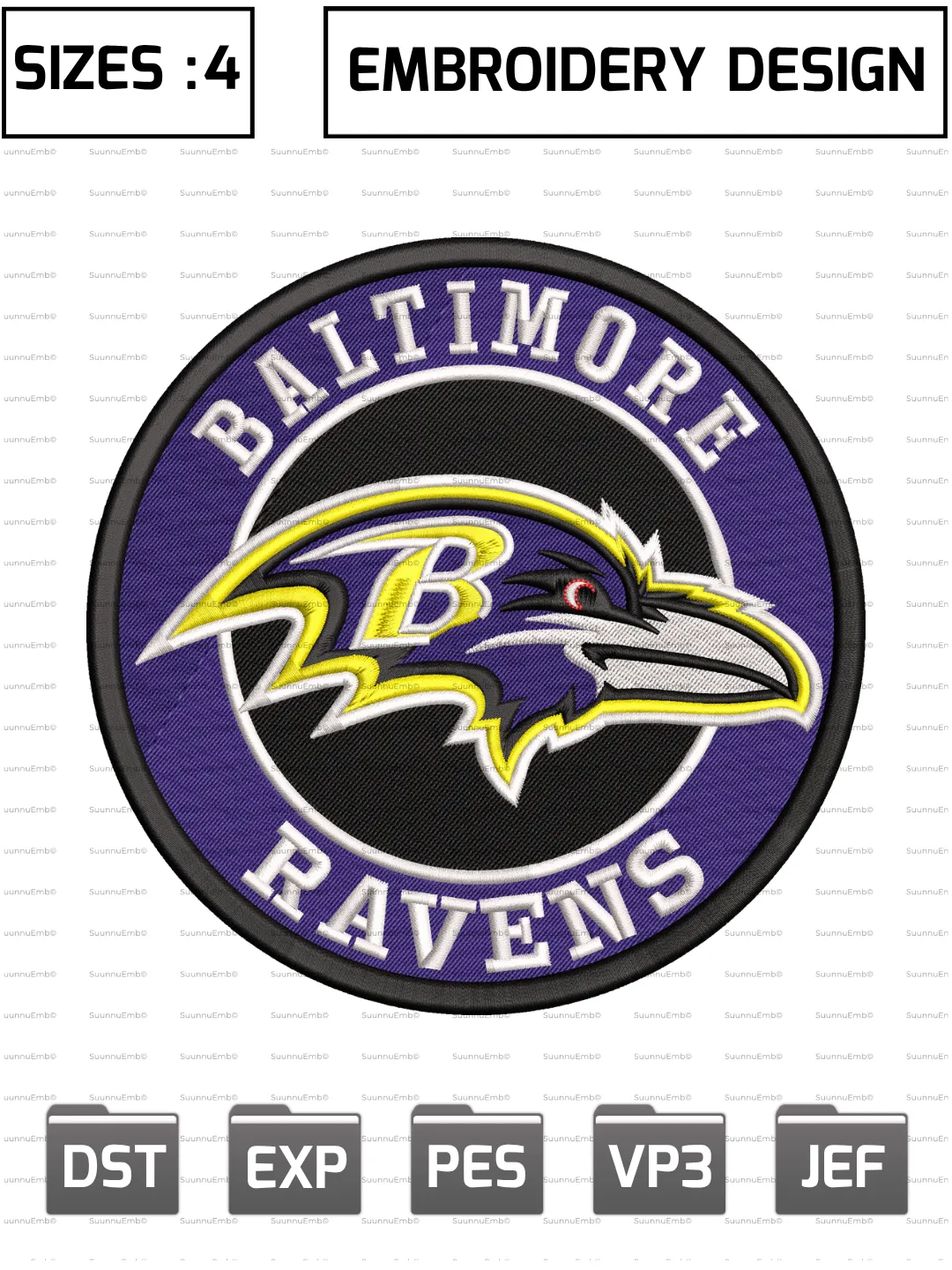 Baltimore Ravens Chiefs Circle Logo Embroidery Design,NFL Logos Embroidery Design,NFL Teams, Machine Embroidery Design File,4 Sizes, Digital Download