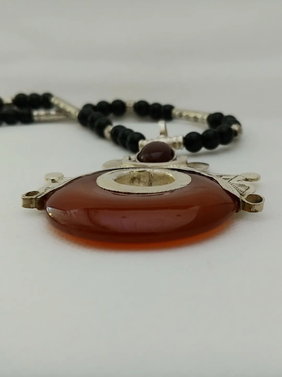 Vintage Tuareg Necklace Agate: Silver Pendant, African Tribal