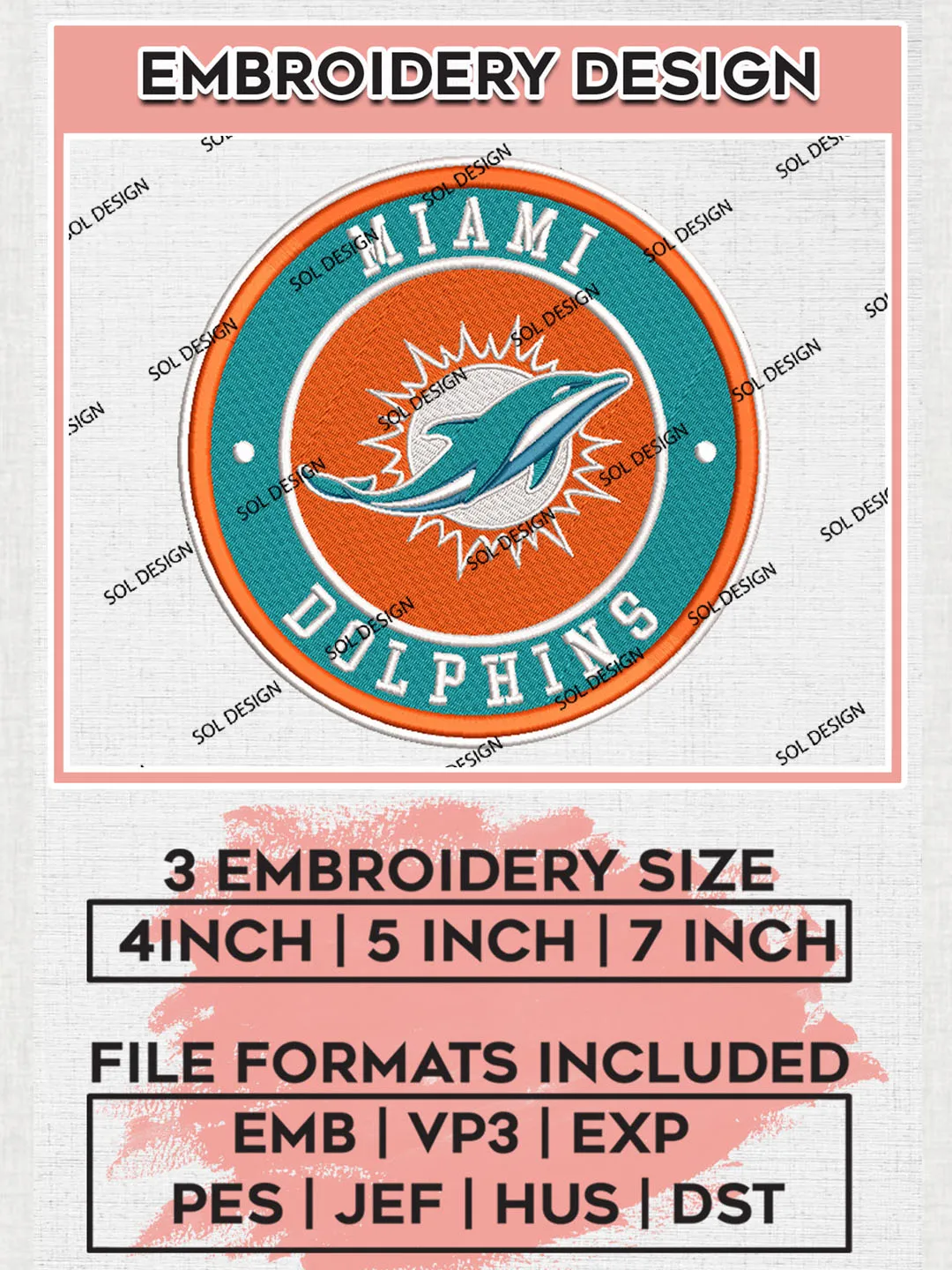 Miami Dolphins Circle Logo Embroidery Designs, NFL Dolphins, NFL Logo Embroidery Files, NFL Miami Dolphins Machine Embroidery Design, Digital Download