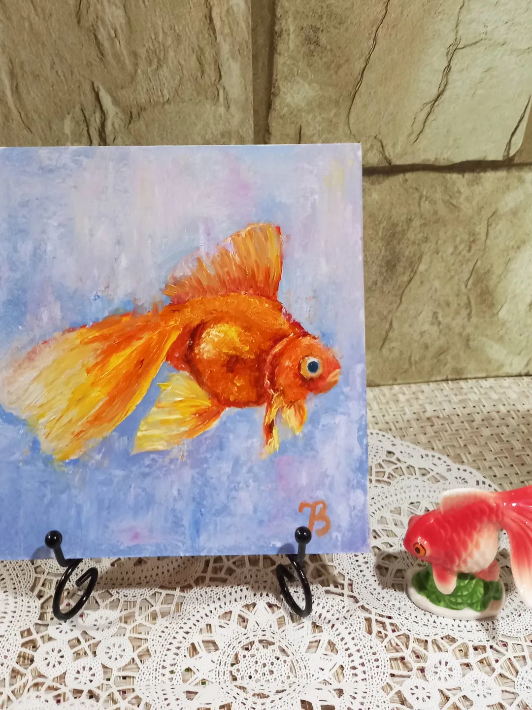Goldfish original oil painting 20x20 cm