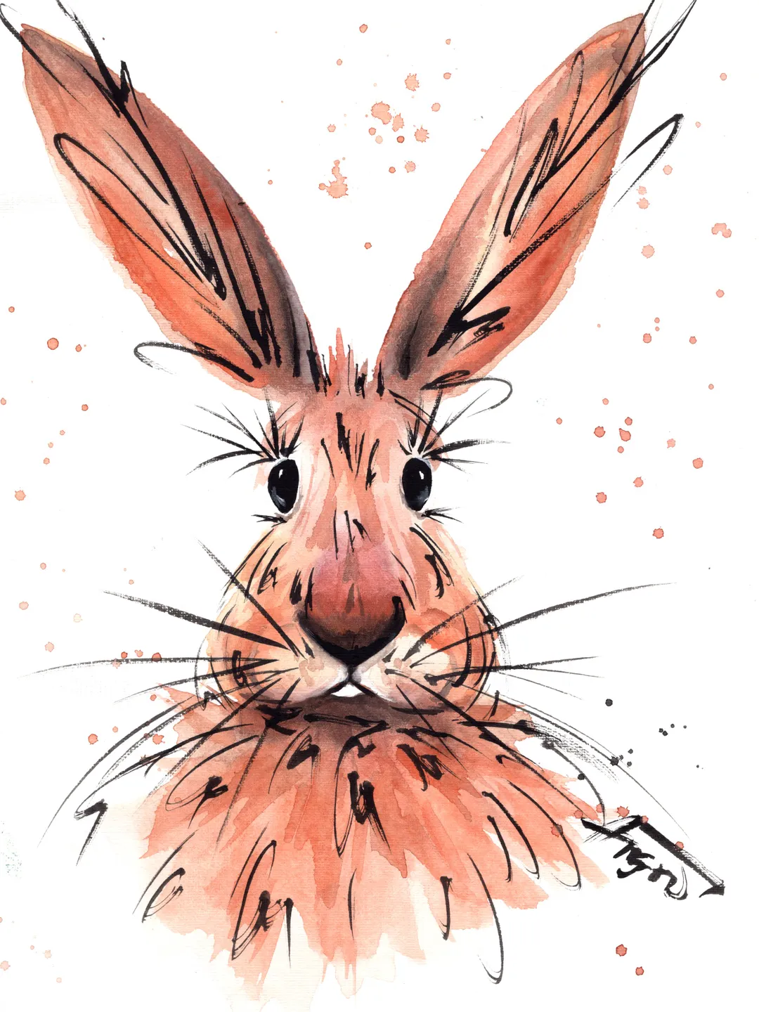 Hare Original watercolor, animals painting, wall decor, 8x11 in bunny art by Anne Gorywine