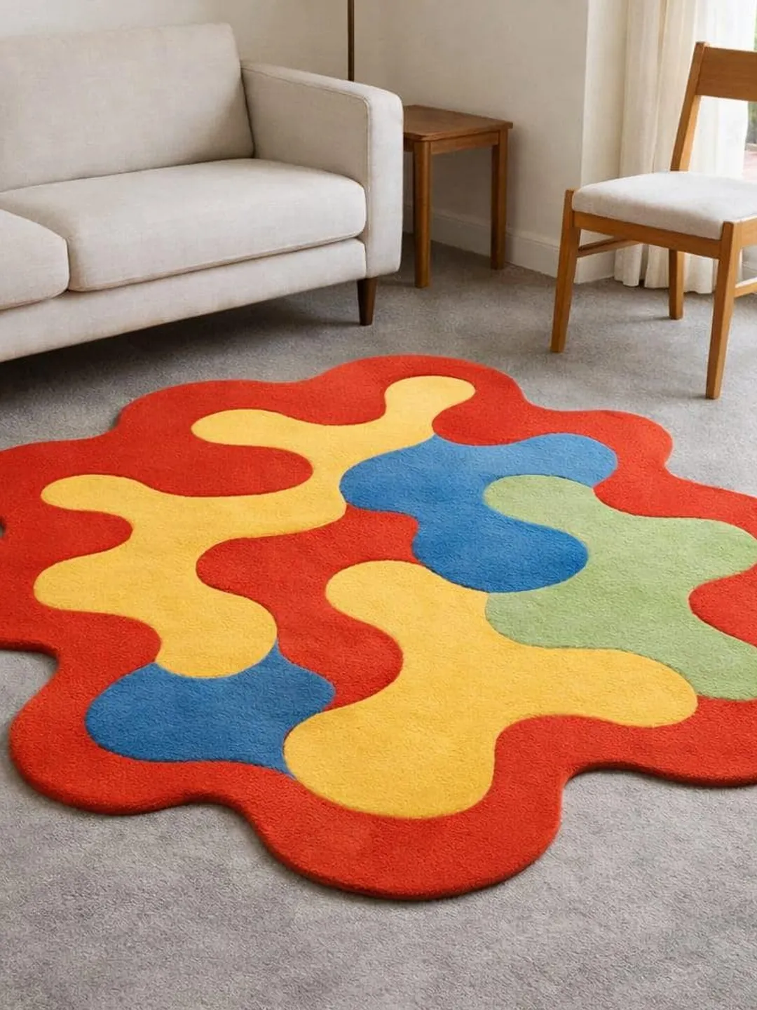 Colorful Abstract Tufted Rug, Wavy Blob Area Rug, Modern Funky ...