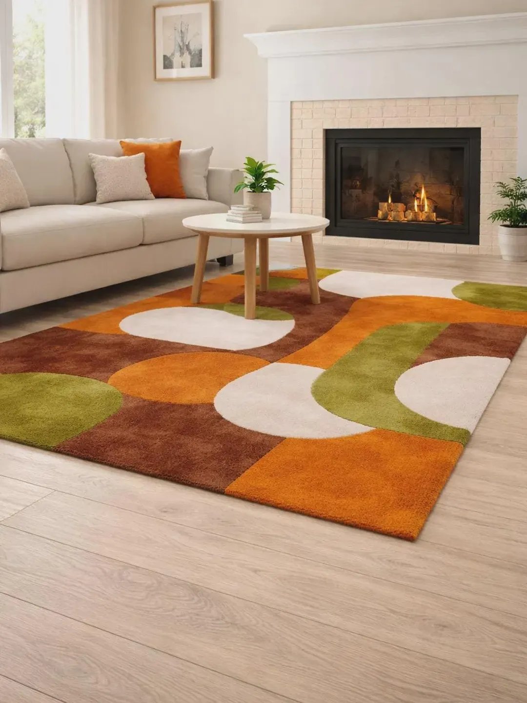 Mid Century Modern Abstract Wool Rug, Hand Tufted Geometric Area Carpet