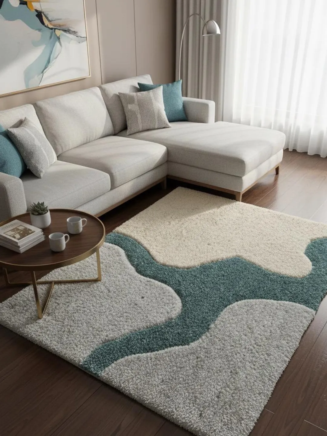 Hand-Tufted Wool Area Rug – Modern Brown Geometric Border