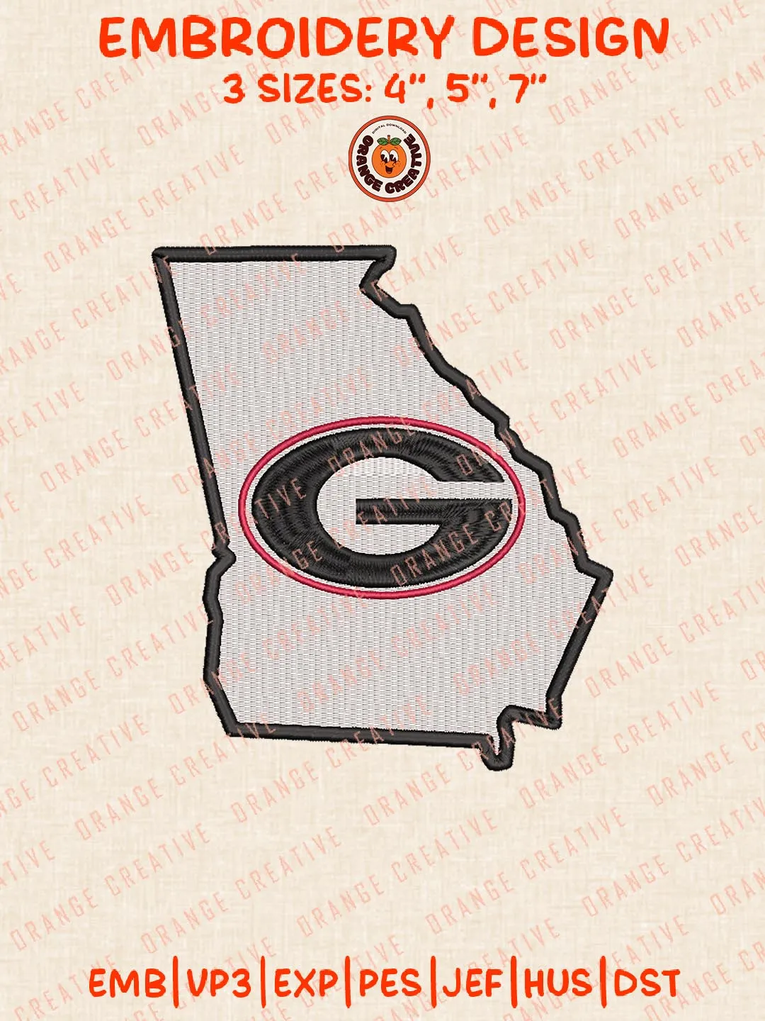 NCAA Georgia Bulldogs Map Logo Embroidery Design, NCAA Georgia Bulldogs Team Embroidery Design, Machine Embroidery Design File, 4 Sizes, Custom Size, Digital Download