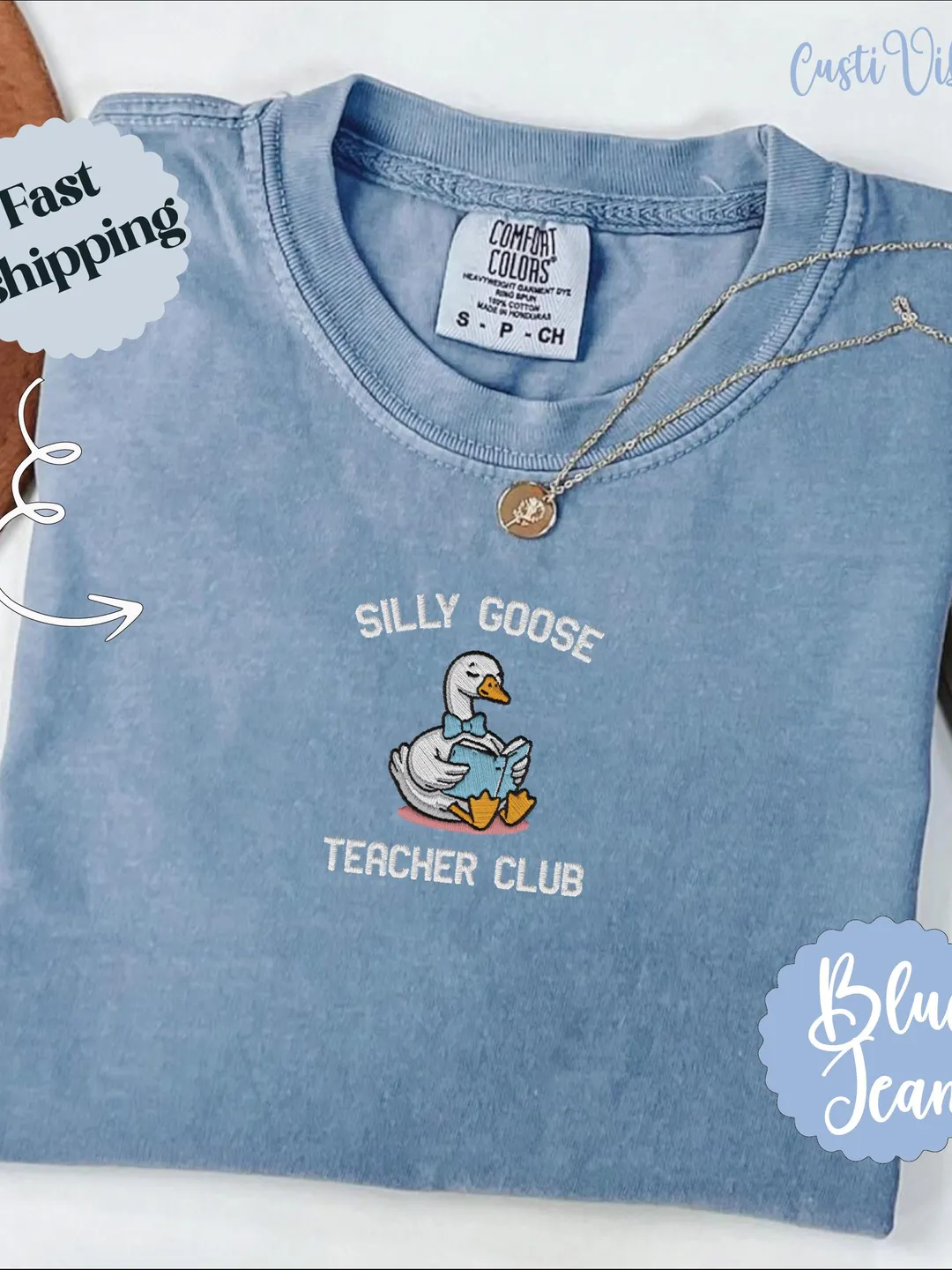 Embroidered Silly Goose Teacher Shirt: Comfort Colors Unisex Tee
