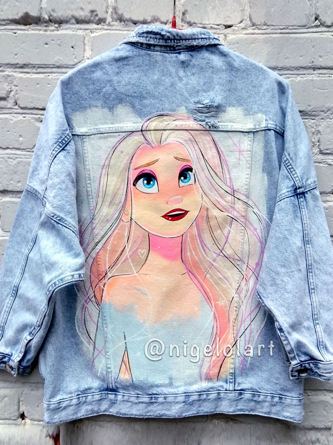 Elsa Frozen Disney Painted denim jacket Jeans jacket Portrait Personalized jacket blue jeans jacket