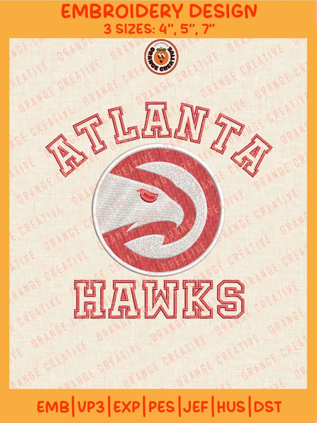 NBA Atlanta Hawks Team Logo Embroidery Files, Atlanta Hawks Basketball Team Embroidery Designs, NBA Hawks Machine Embroidery Files, NBA Basketball Team Machine Embroidery, Digital Download