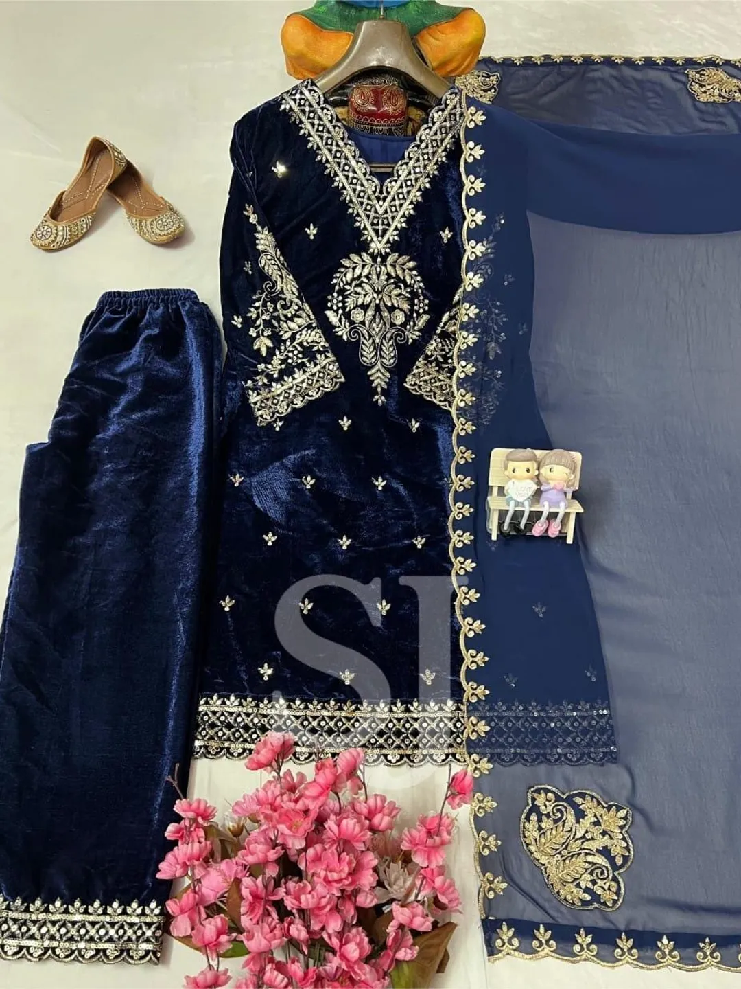 Women Winter Wear Kurta Palazzo With Silk Dupatta Set, Embroidered Salwar Kameez Readymade Suit, Christmas Gift For Her, Velvet Suit Winter