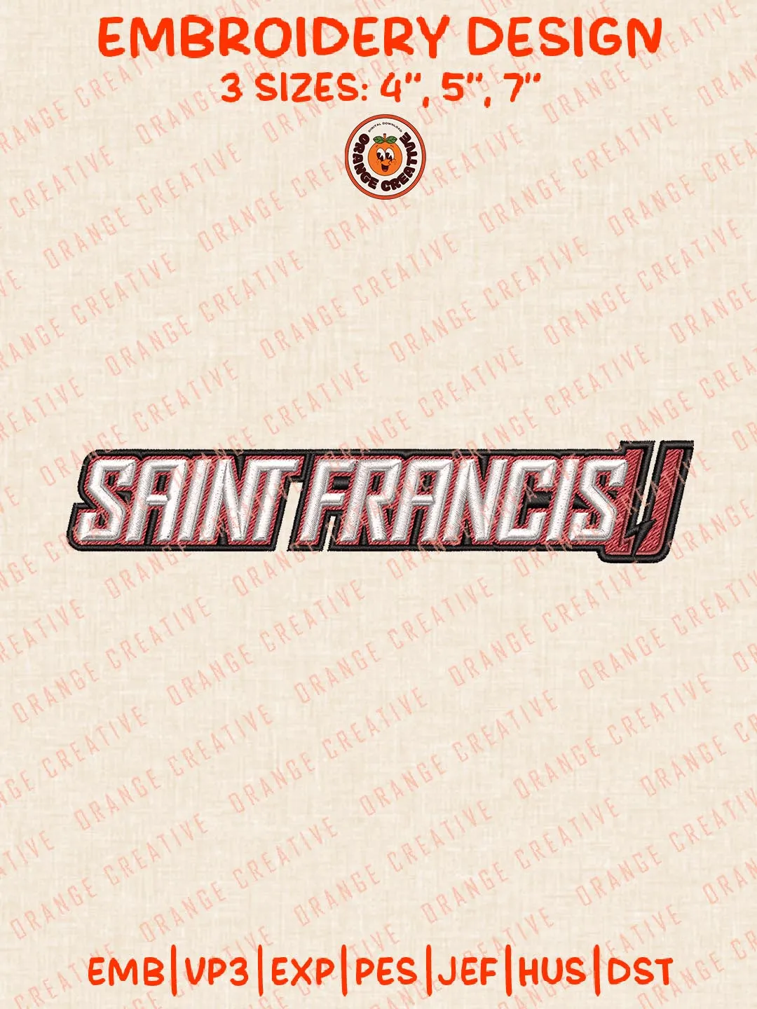 Saint Francis Text Embroidery Design, NCAA St Francis PA Red Flash Team Logo Embroidery Design, Machine Embroidery Design File, 4 Sizes, Custom Size, Digital Download