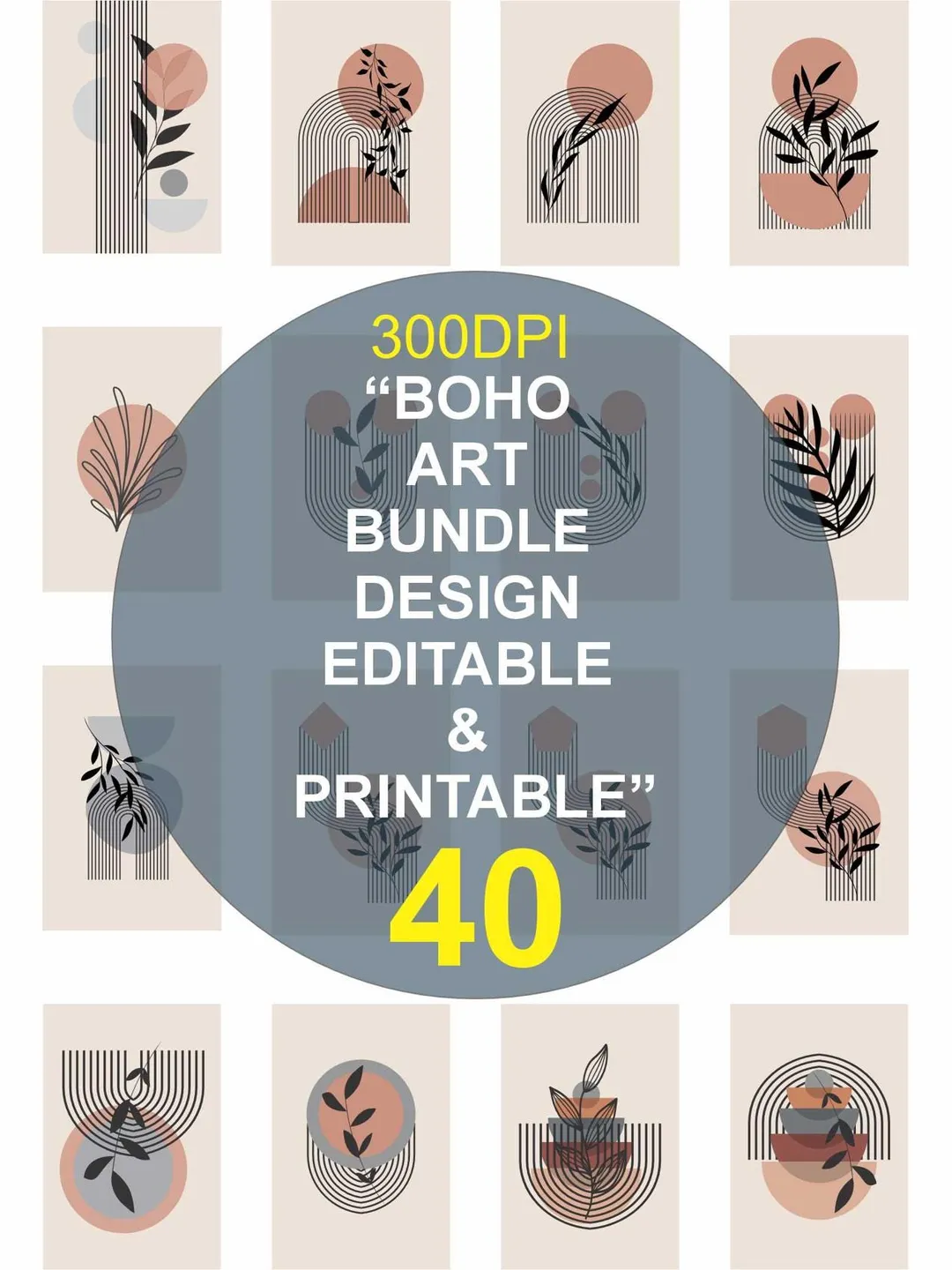 Boho Artwork Wall Art Print Set 40 PCS Mid Century Modern Minimalist ...
