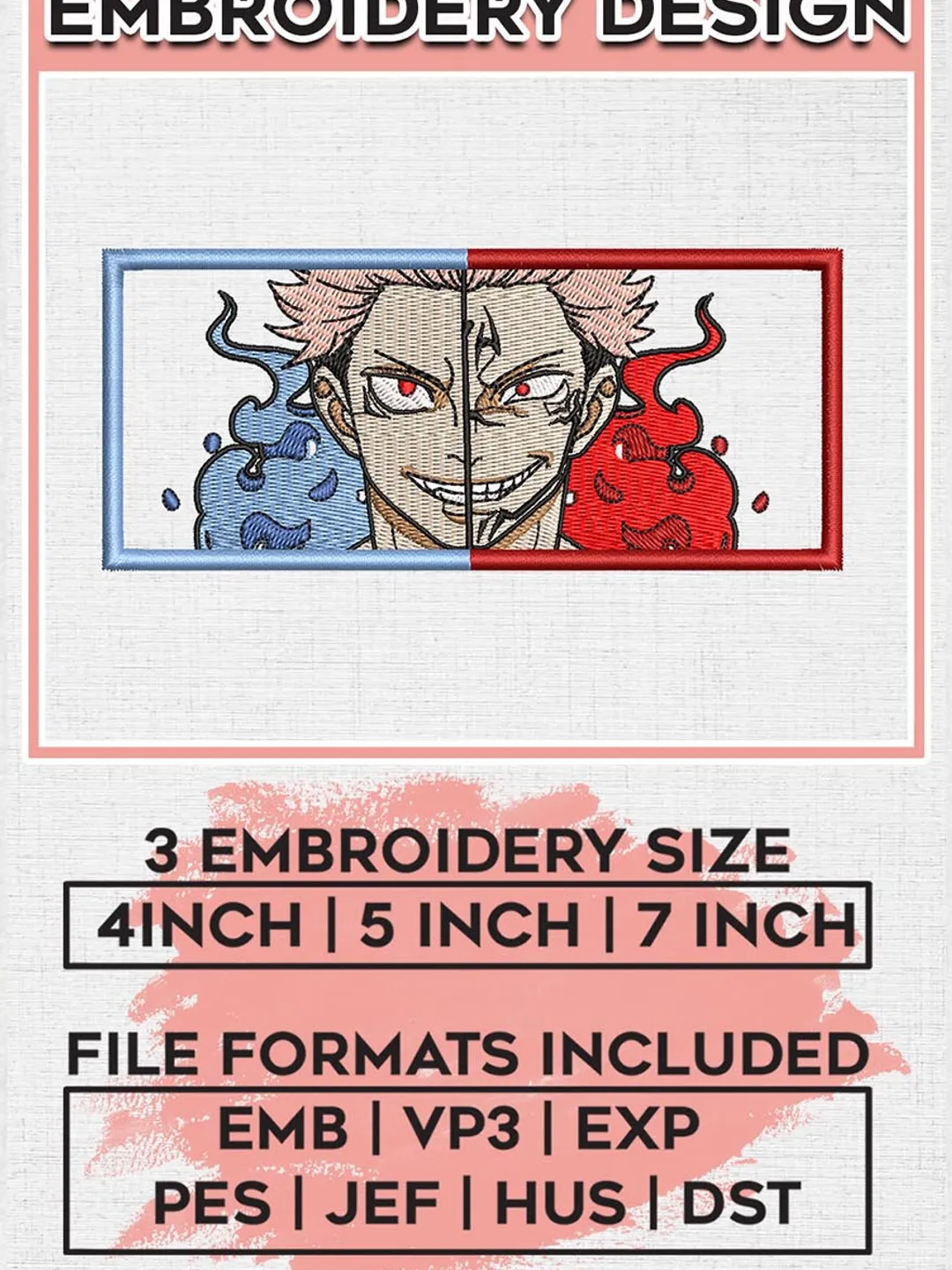 Itadori Yuji Embroidery Design, Jujutsu Kaisen Embroidery Design, Anime Embroidery Design, Machine Embroidery Designs EMB_ANIME_75