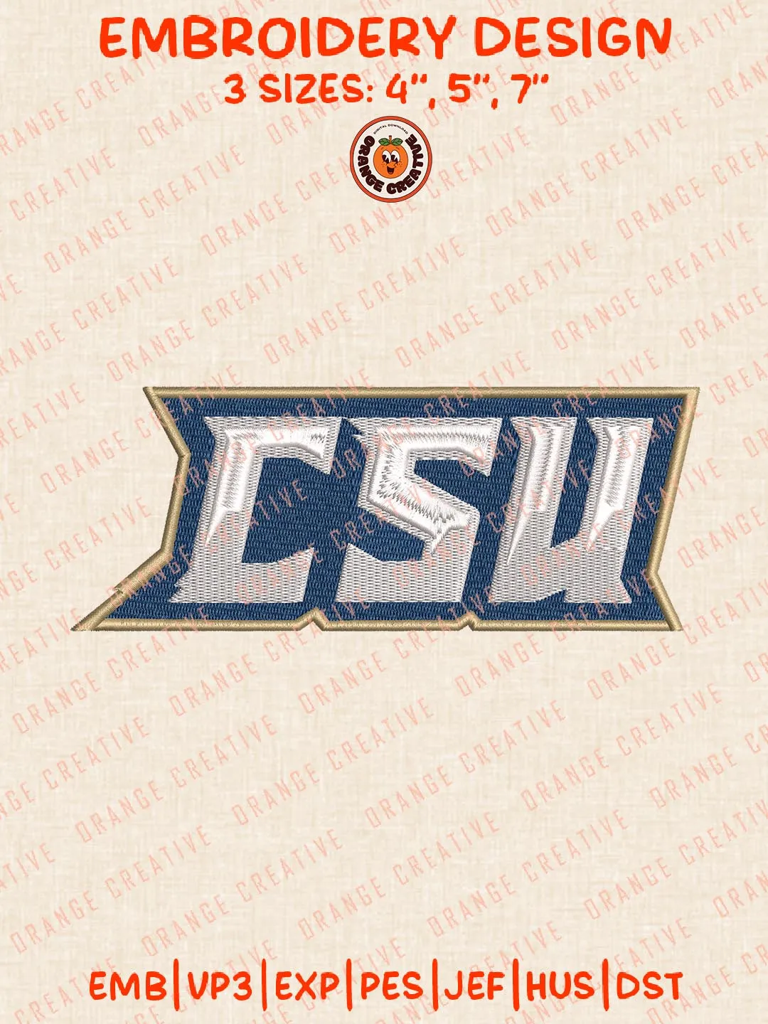 CSU Embroidery Design, NCAA Charleston Southern Buccaneers Team Logo Embroidery Design, Machine Embroidery Design File, 4 Sizes, Digital Download