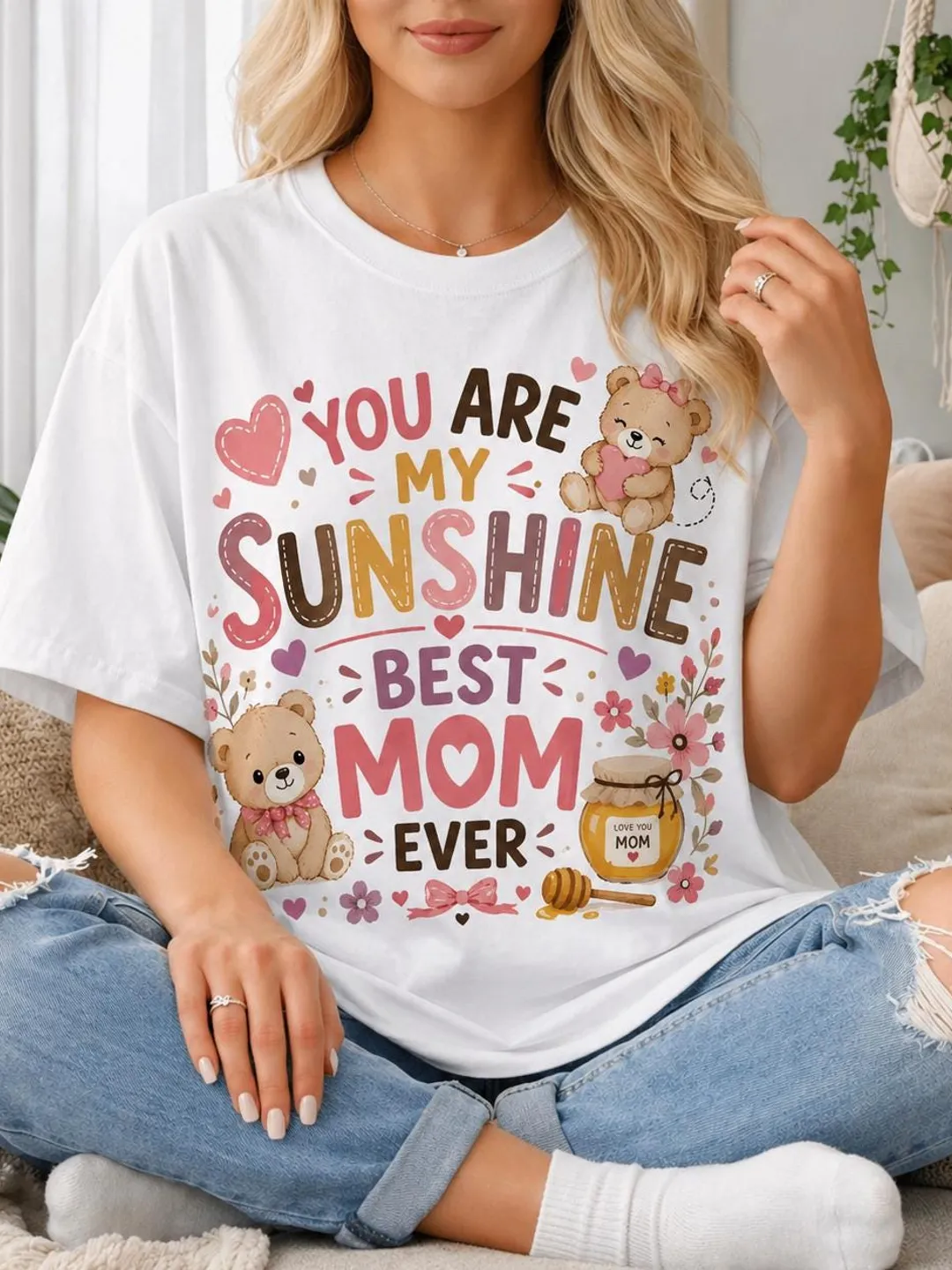 Mama Bear Sunshine T-Shirt – Teddy Bear Graphic Tee, Garment-Dyed Cotton Shirt ،gift mom