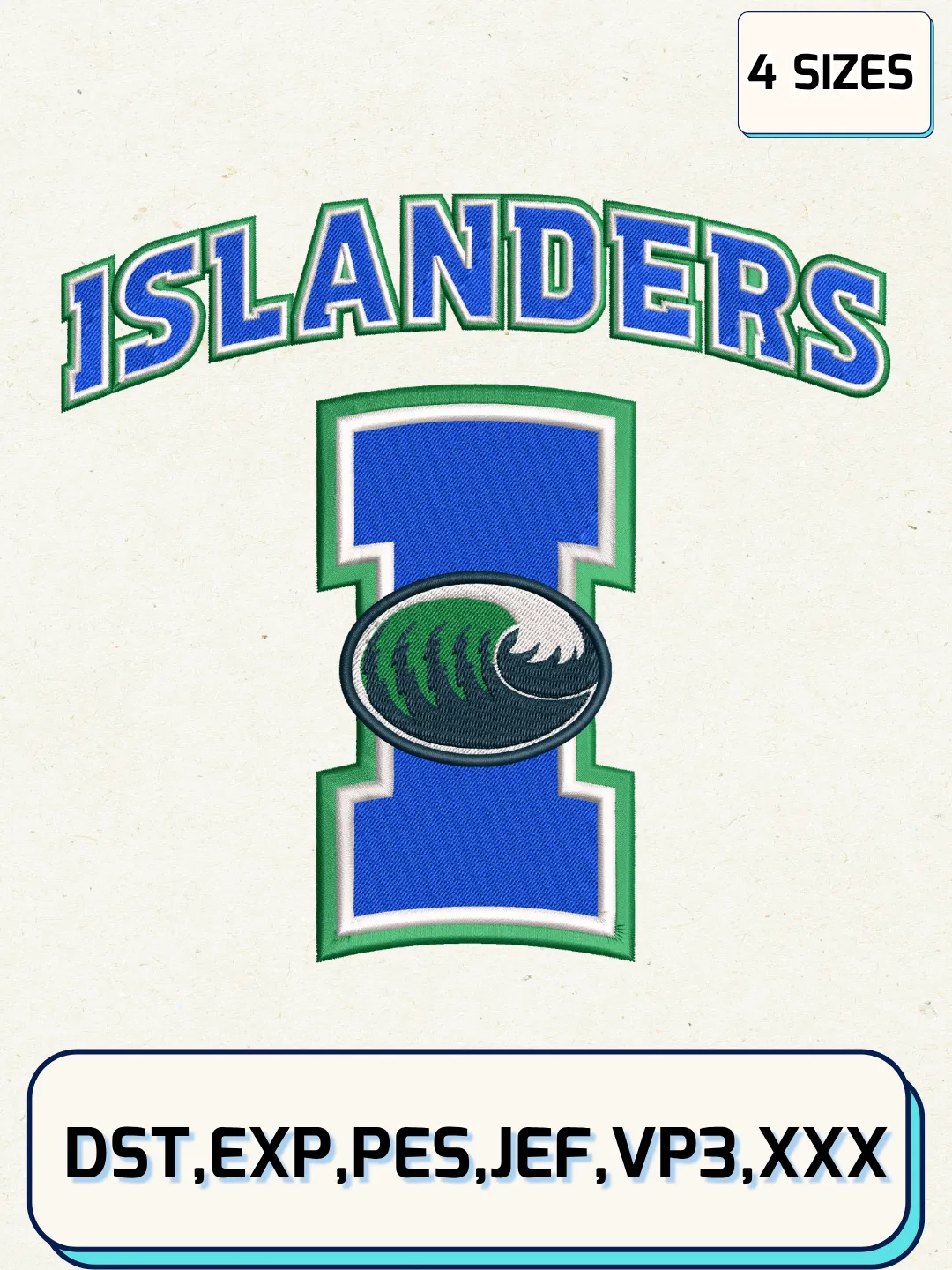 Texas A&M-CC Islanders Logo Embroidery Design File,NCAA Logo Embroidery Design, Machine Embroidery Files, 4 Sizes