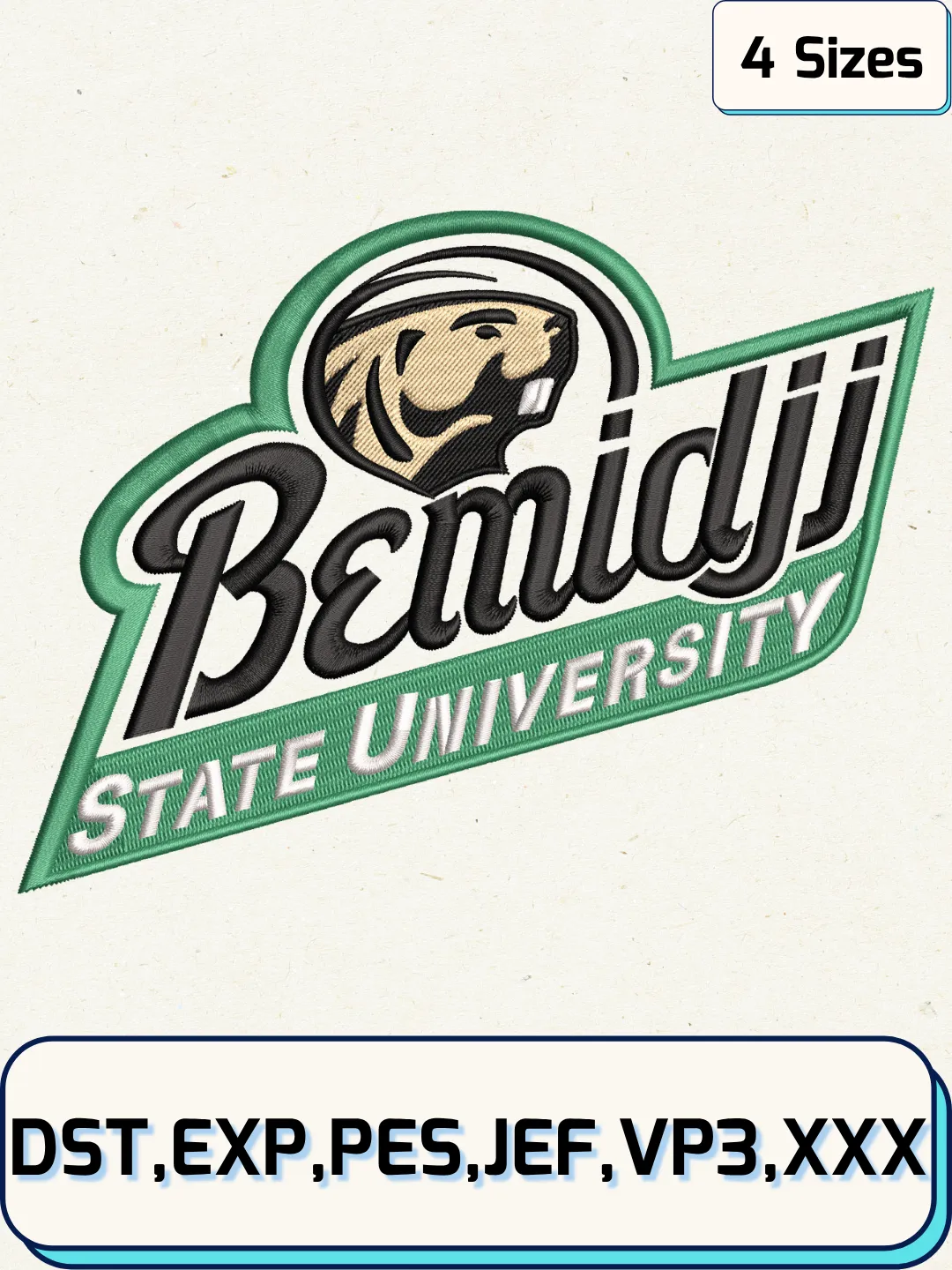 Bemidji State Beavers Alternate Logo Embroidery Design Files, NCAA Logos Embroidery Designs, Machine Embroidery Files, 4 Sizes