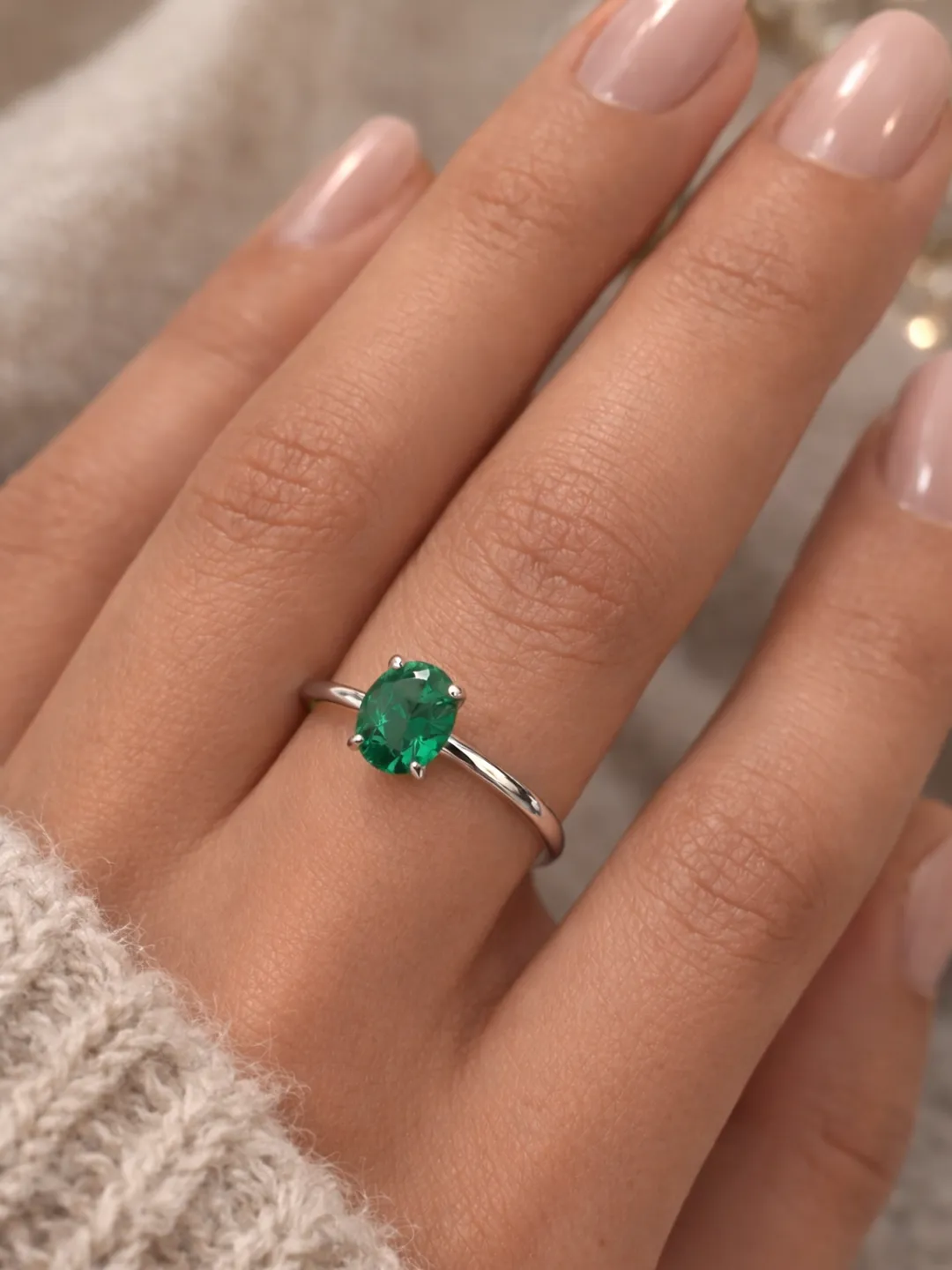 925 Sterling Silver Ring with Emerald Green Stone