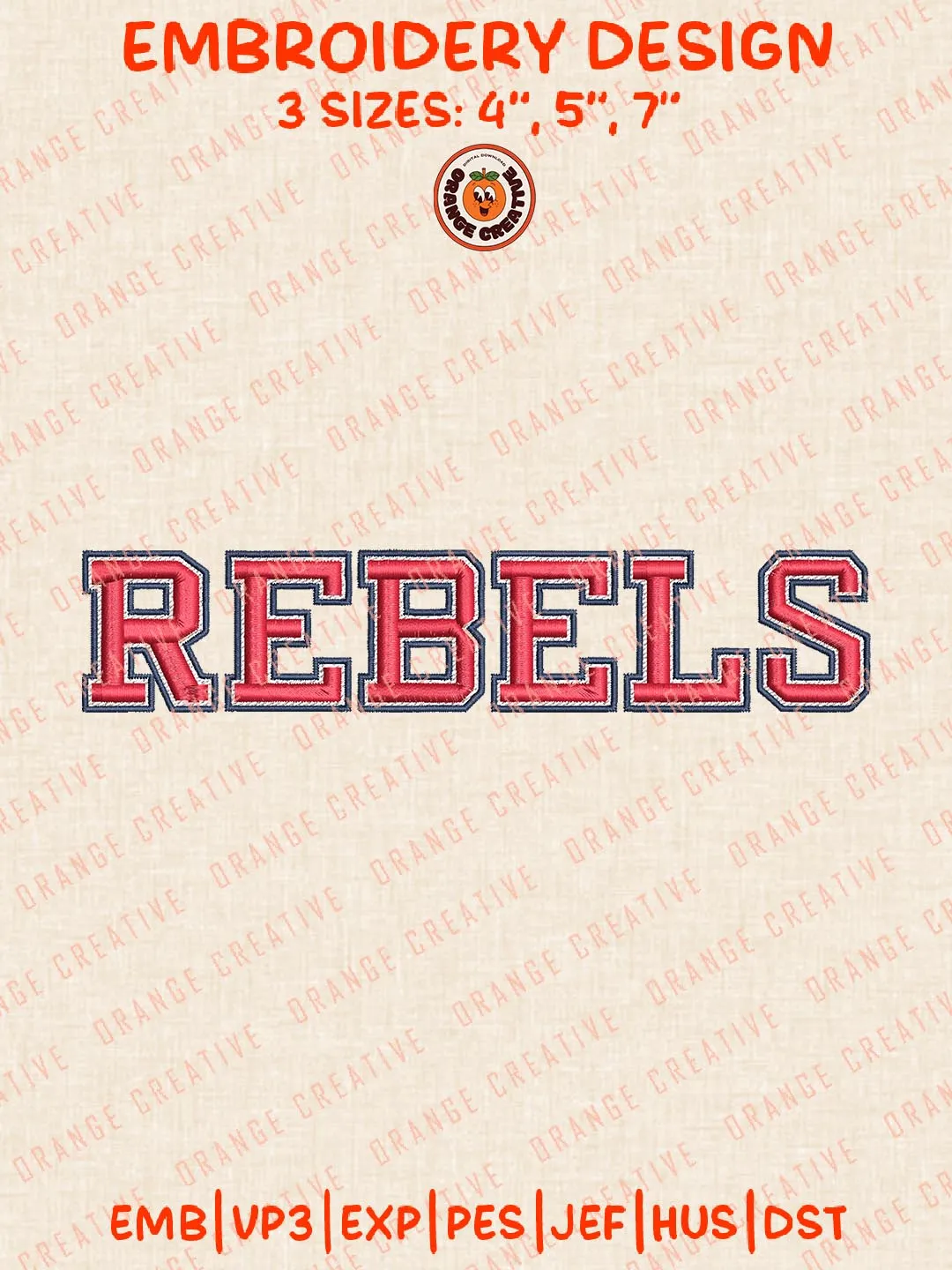 NCAA Rebels Text Logo Embroidery Design, NCAA Ole Miss Rebels Team Embroidery Design, Machine Embroidery Design File, 4 Sizes, Custom Size, Digital Download