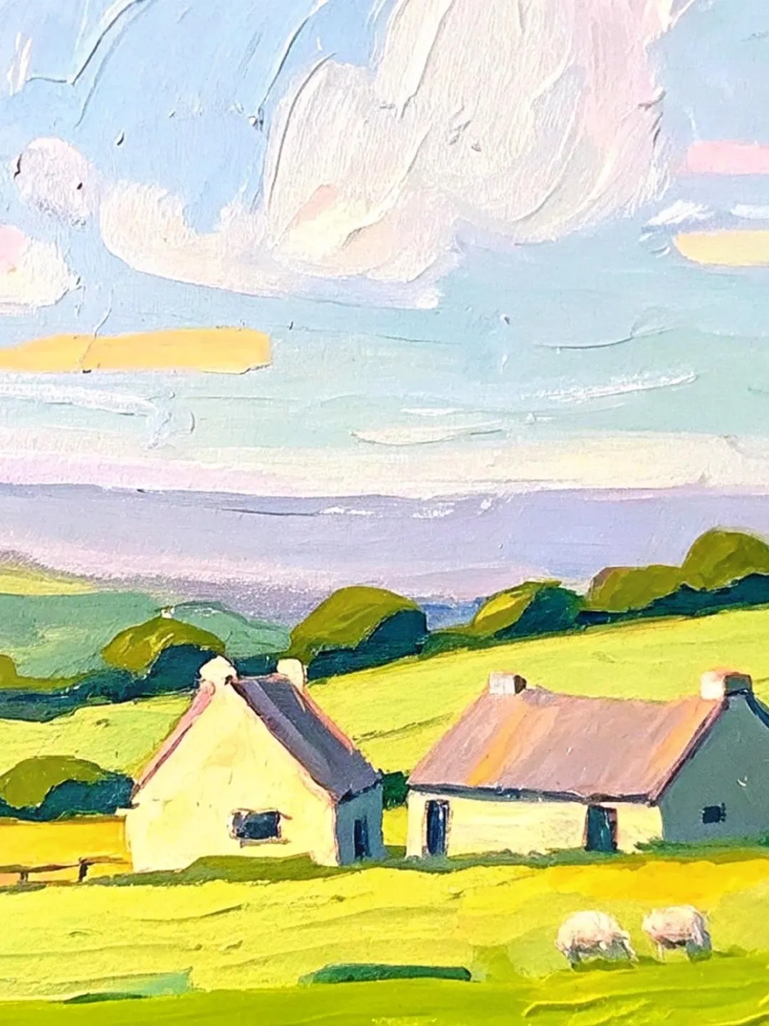 Ireland Painting Irish Cottage Original Art Sheeps Painting Landscape Impasto Oil Painting Farm Impressionist Art Gift by ArtProkopaloSv