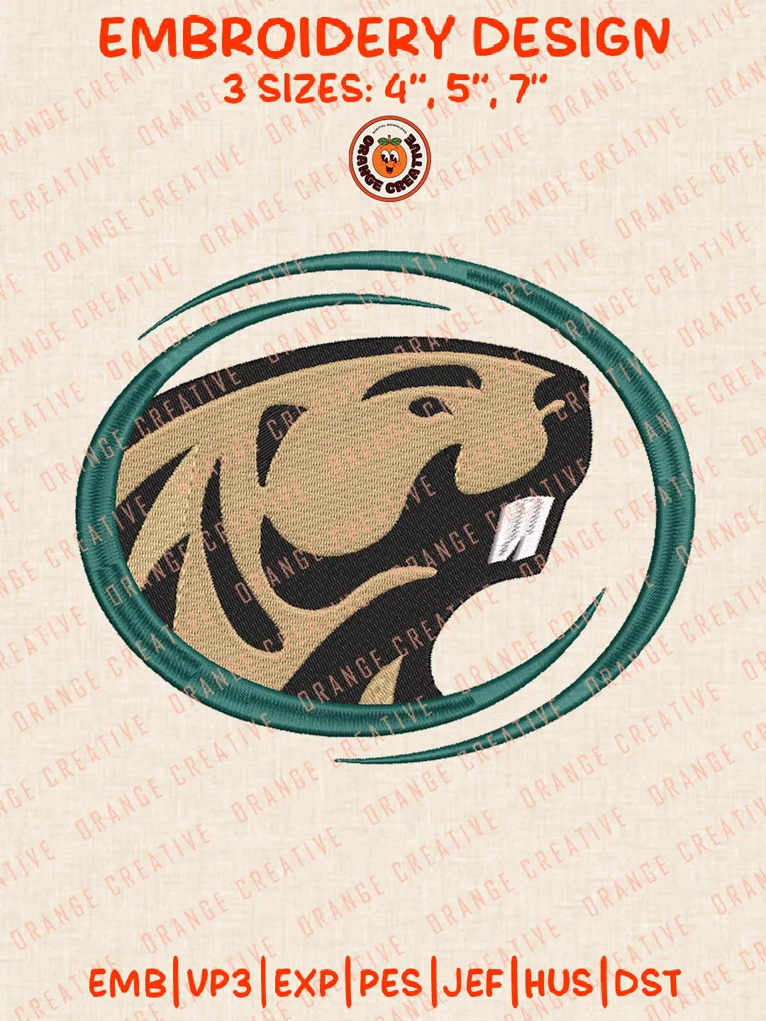 Bemidji State Beavers Head Mascot Embroidery Design, NCAA Team Logo Embroidery Design, Machine Embroidery Design File, 4 Sizes, Custom Size, Digital Download