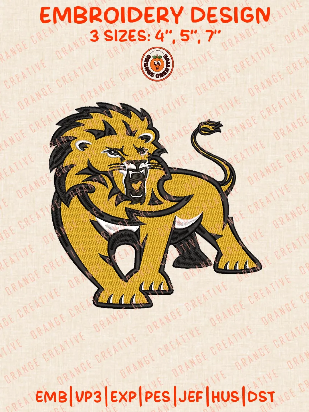 SE Louisiana Lions Mascot Logo Embroidery Design Files, NCAA Logos Embroidery Designs, NCAA SE Louisiana Lions Machine Embroidery Files, 3 Sizes, Custom Sizes, Instant Download