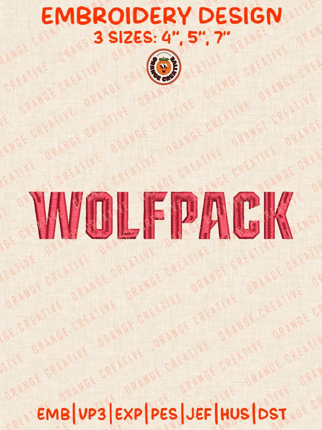 Wolfpack Text Embroidery Design, NCAA NC State Wolfpack Team Logo Embroidery Design, Machine Embroidery Design File, 4 Sizes, Custom Size, Digital Download
