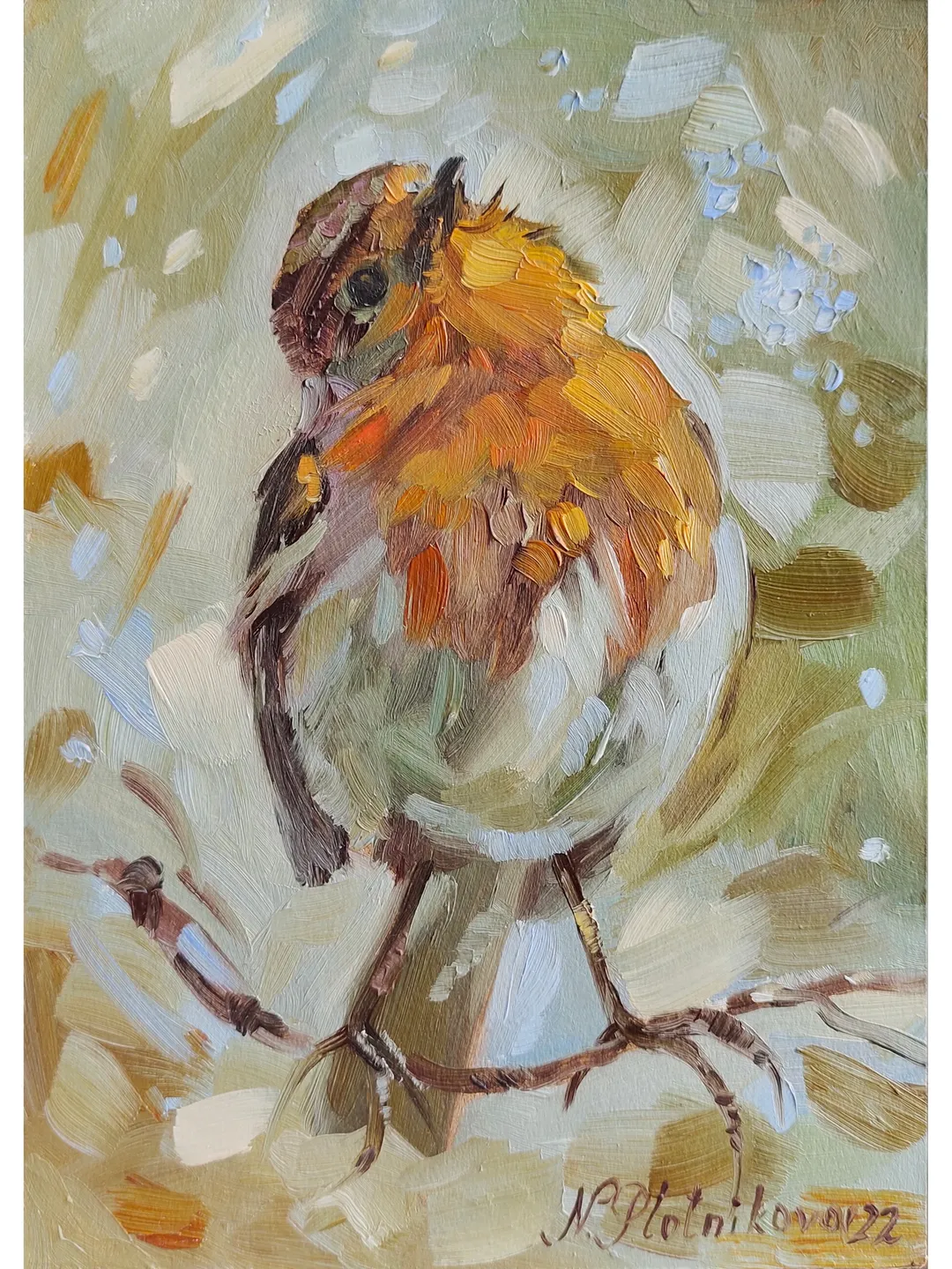 Bird painting Robin Original Art Animal Artwork fine art oil painting robin painting artwork by Natalia Plotnikova