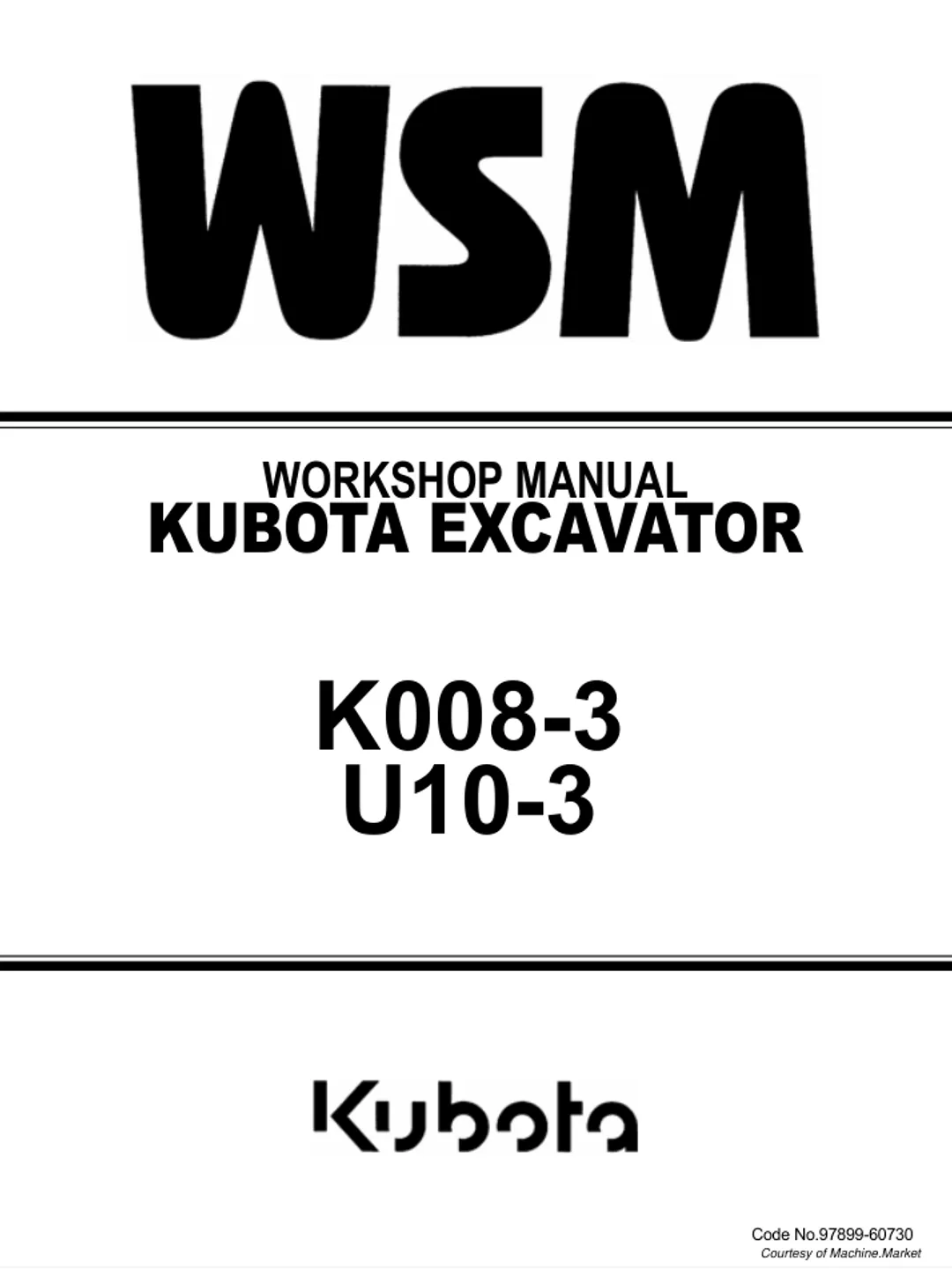 KUBOTA K008 K008-3 U10 U10-3 SERVICE REPAIR WORKSHOP MANUAL