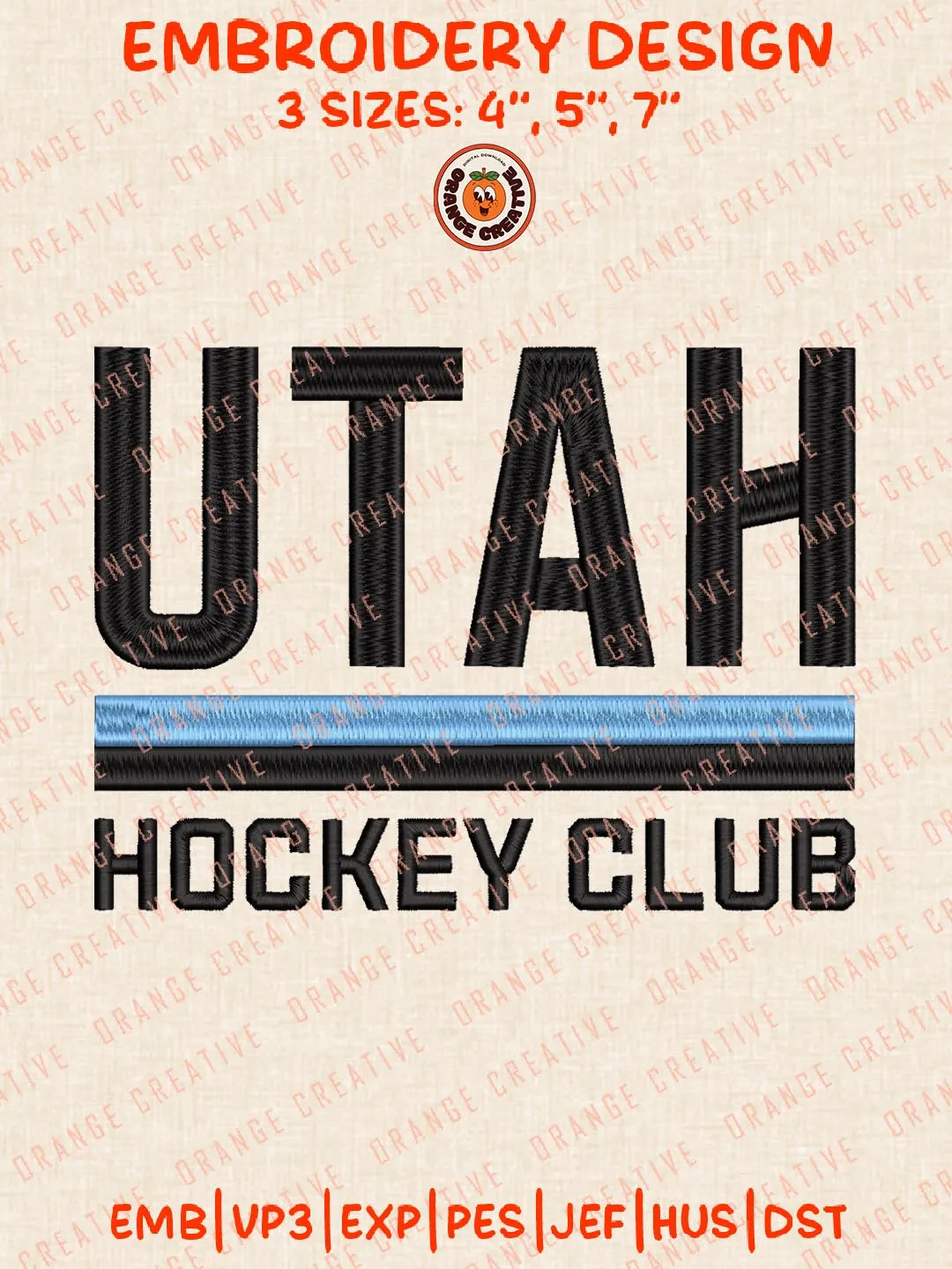 NHL Utah Hockey Club Text Logos Embroidery Designs, NHL Team Logo Embroidery Files, Machine Embroidery Design File, 4 Sizes, Custom Size, Digital Download