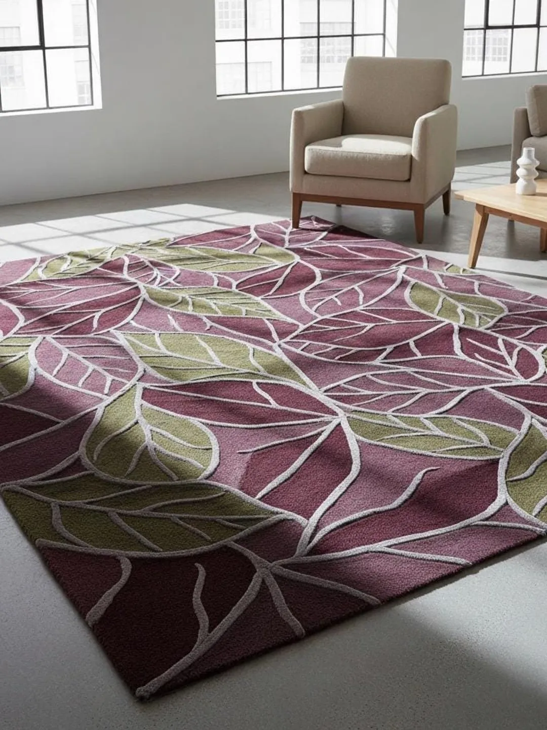 Heart Shaped Leaf Rug, Botanical Area Rug Boho Living Room Handmade ...