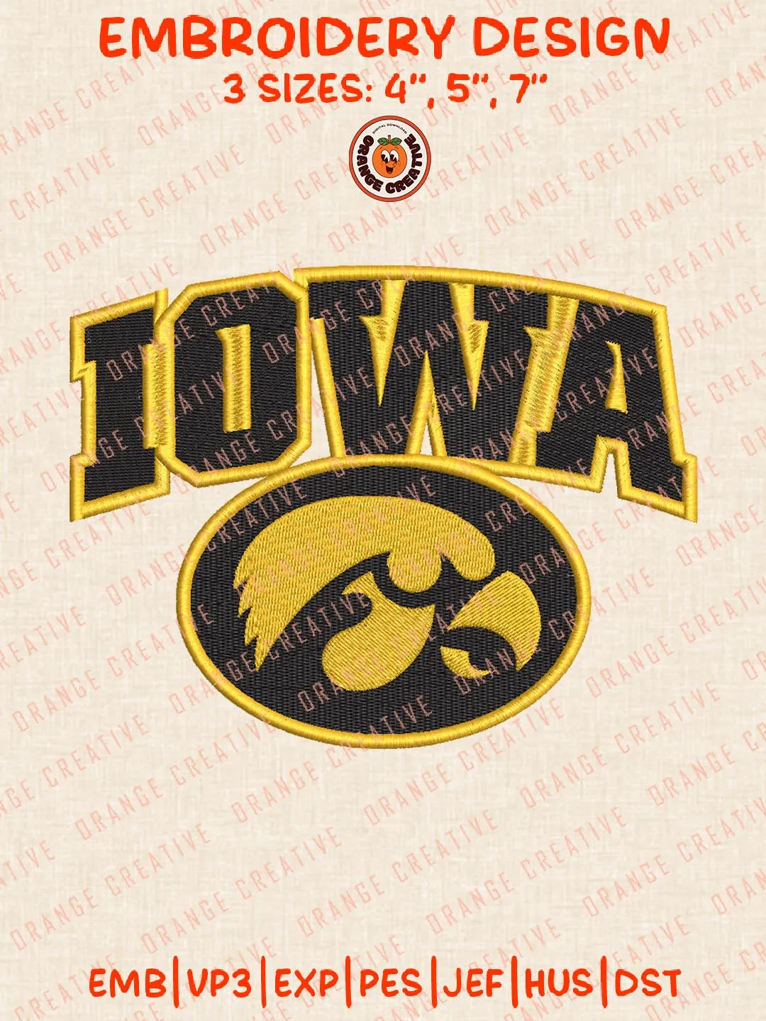 NCAA Embroidery Design, NCAA Iowa Hawkeyes Team Logo Embroidery Design, Machine Embroidery Design File, 4 Sizes, Digital Download