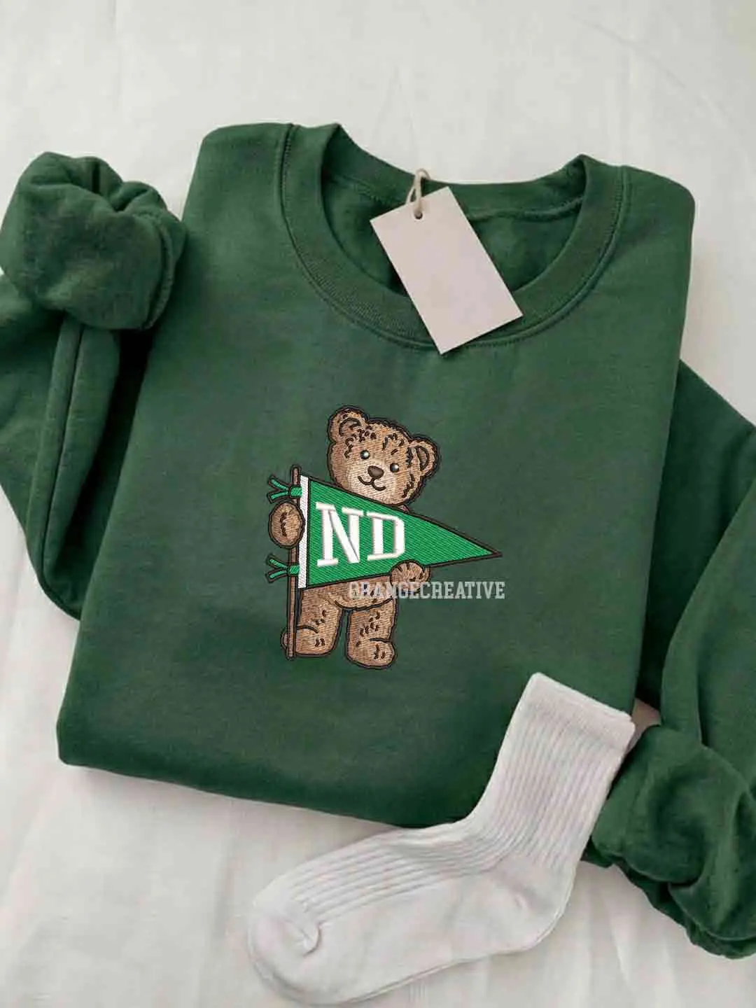 North Dakota Fighting Hawks Embroidered Sweatshirt, College Embroidered Crewneck, NCAA ND Fighting Hawks Team Embroidered Shirt, Teddy Bear Sweatshirt, Gift for Collegue