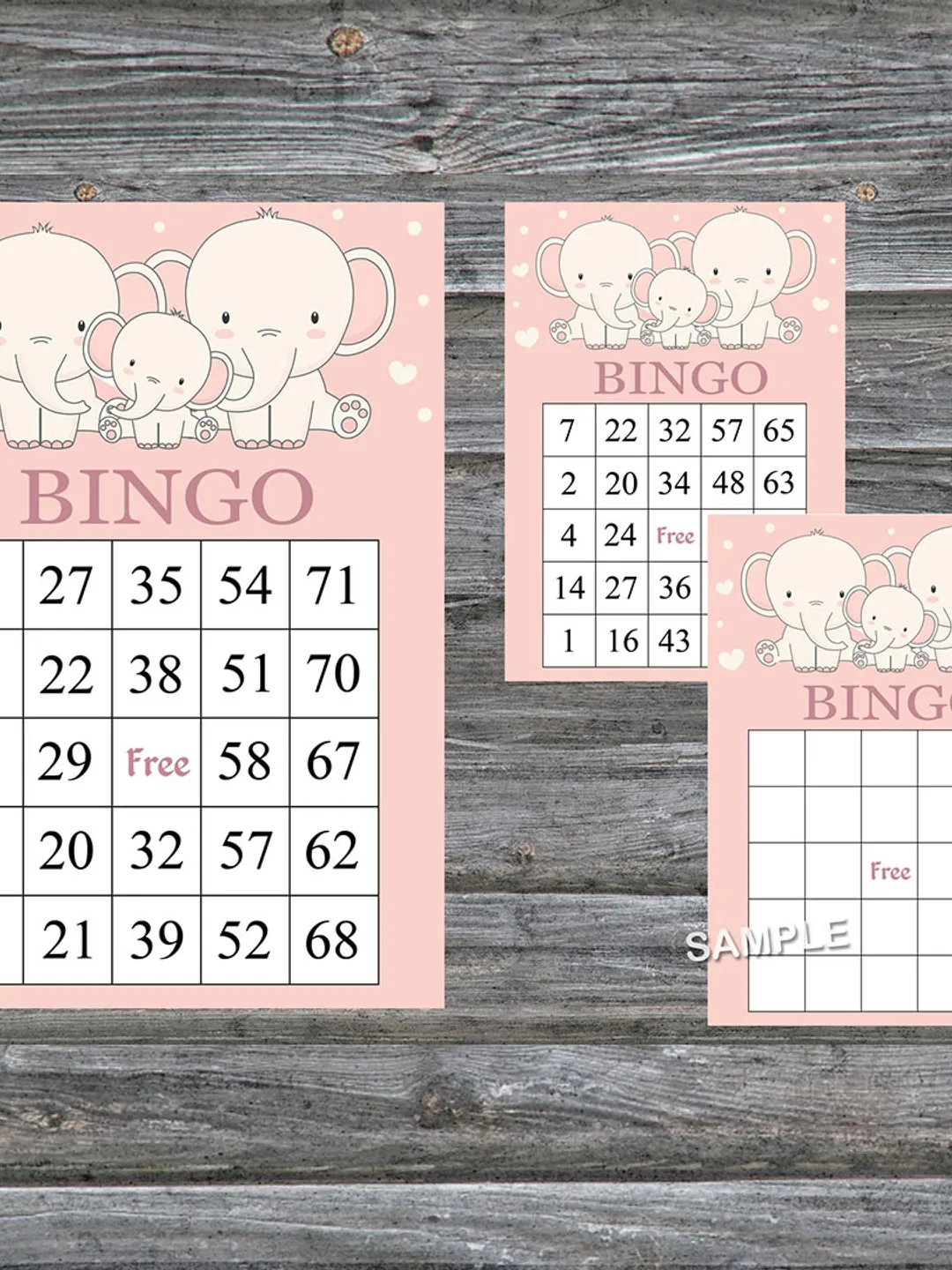 Elephant bingo cards,Elephant bingo game,Elephant printable bingo cards,60 Bingo Cards,INSTANT DOWNLOAD--306