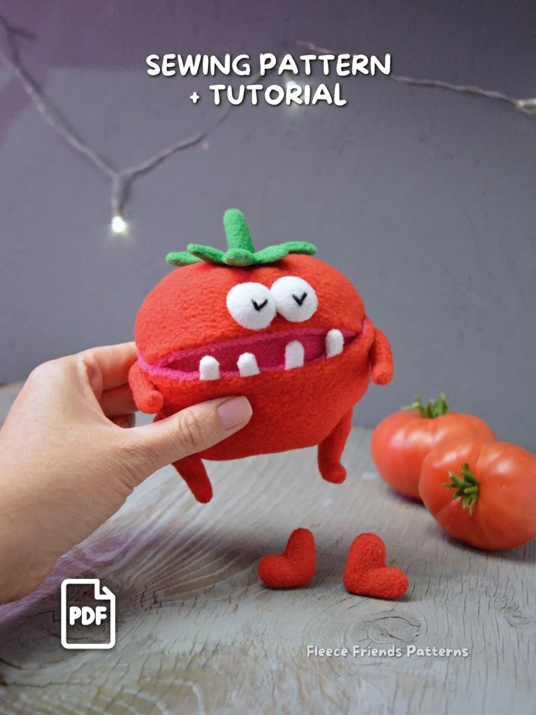 Tomato Monster Plush Sewing Pattern PDF with Teeth & Secret Mouth Pocket