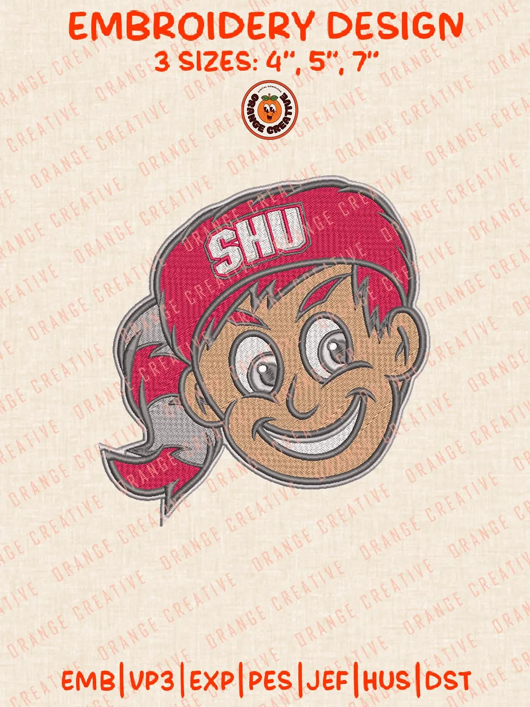 Sacred Heart Pioneers Head Mascot Logo Embroidery Design Files, NCAA Logos Embroidery Designs, NCAA Machine Embroidery Files, 3 Sizes, Custom Sizes, Instant Download