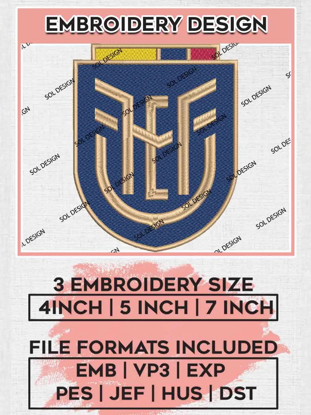La Tricolor Football Team Logo Embroidery Designs, La Seleccion Logo Embroidery files, Ecuador National Football Team, Machine embroidery designs, Digital Download