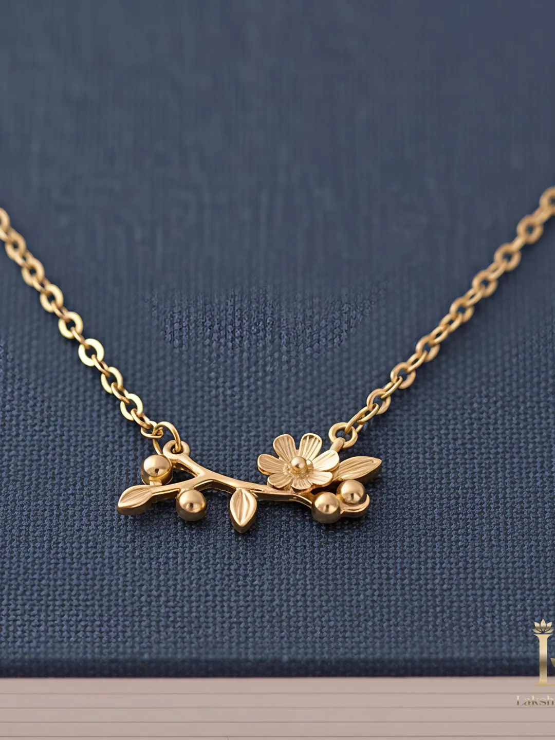 Dainty Branch and Flower Necklace • Gold Botanical Necklace • Minimalist Floral Jewelry • Waterproof Stainless Steel Necklace