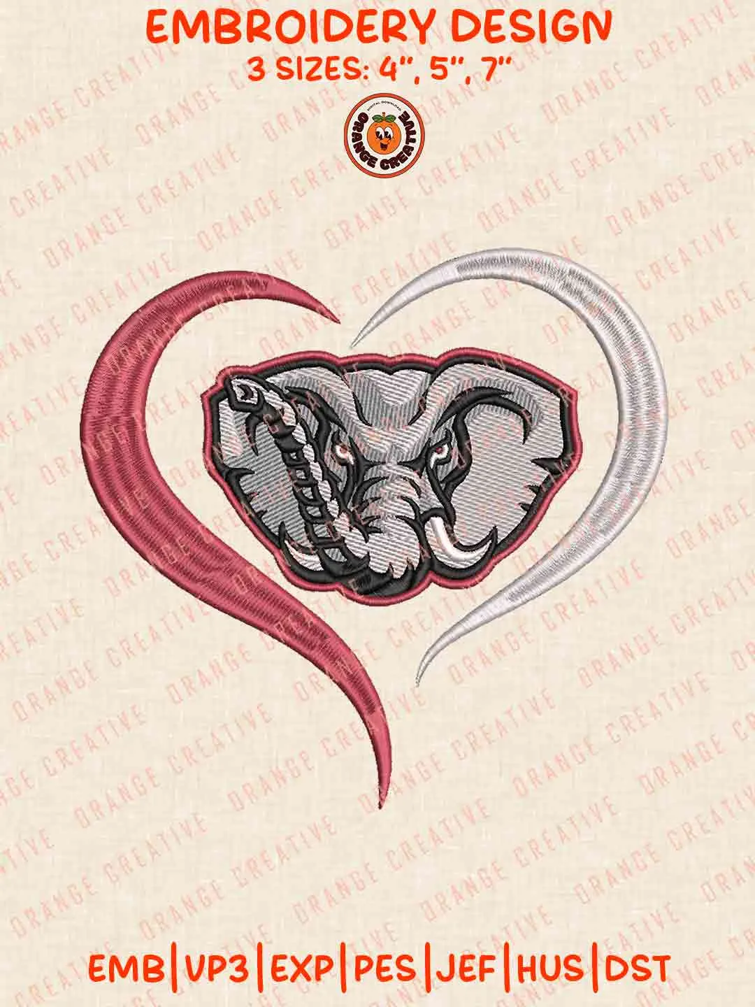 Alabama Crimson Tide Heart Embroidery Files, Football Embroidery Designs, College Sport Machine Embroidery Files, 3 Sizes, Custom Sizes, Instant Download