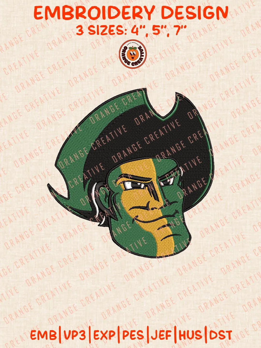 George Mason Patriots Head Mascot Logo Embroidery Design Files, NCAA Logos Embroidery Designs, NCAA George Mason Patriots Machine Embroidery Files, 3 Sizes, Custom Sizes, Instant Download