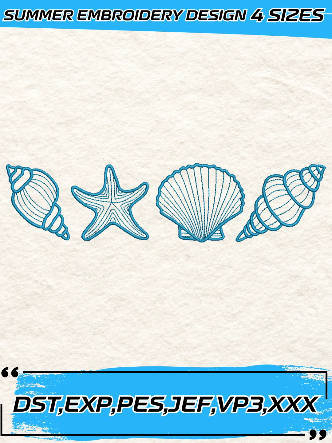 Sea Shells Embroidery Design,Summer Embroidery Design,Machine Embroidery Design File,4 Sizes, Digital Download_SUM03