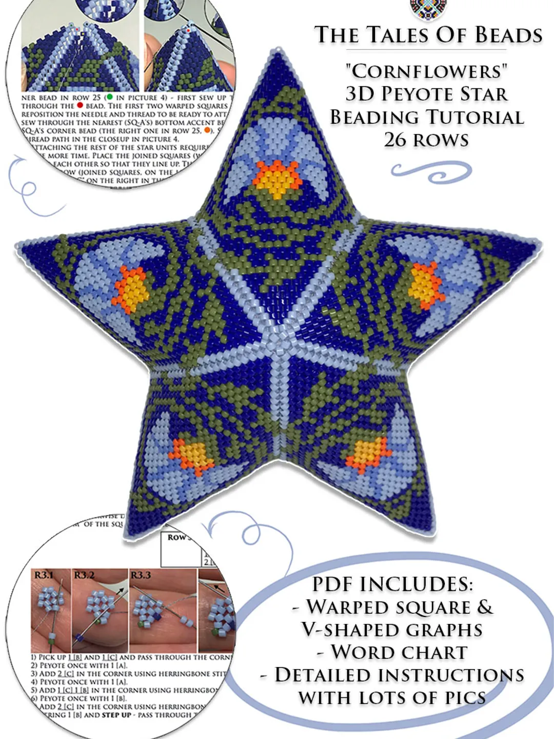 Peyote Star Tutorial - Cornflowers Beaded Ornament